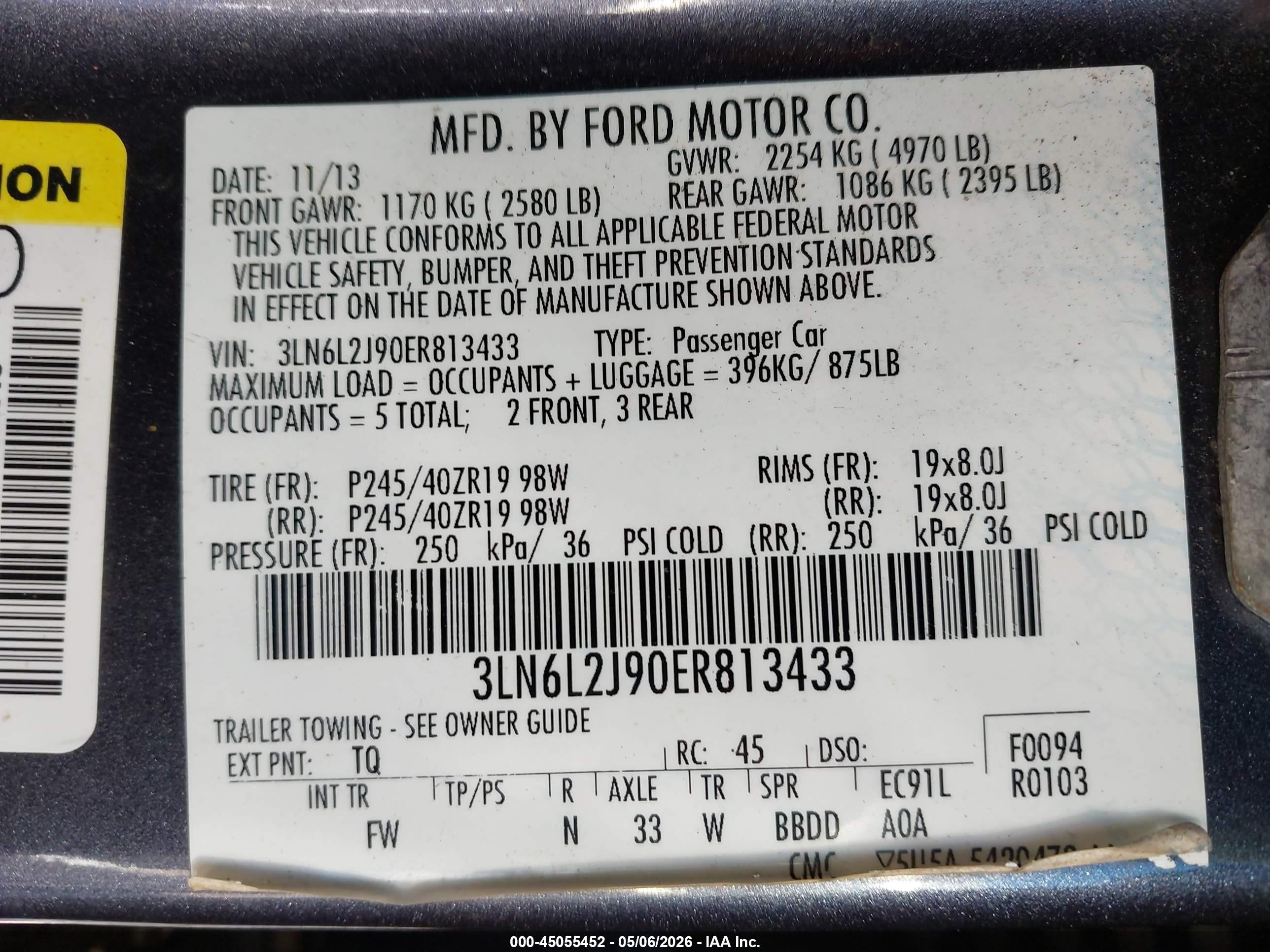 2014 Lincoln Mkz   Black vin: 3LN6L2J90ER813433