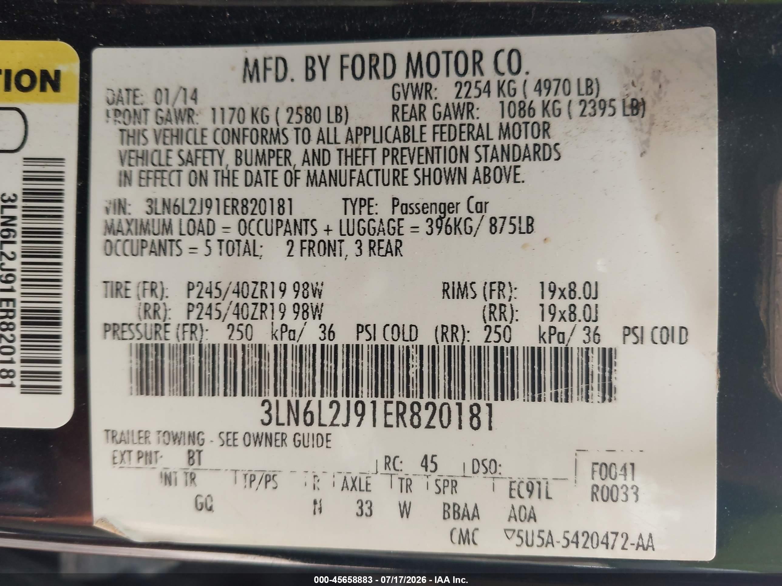 2014 Lincoln Mkz   Black vin: 3LN6L2J91ER820181