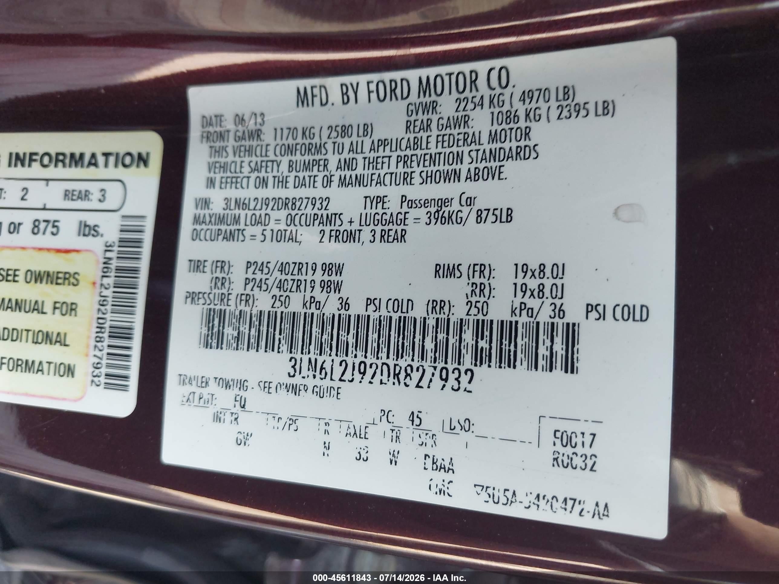 2013 Lincoln Mkz   Burgundy vin: 3LN6L2J92DR827932