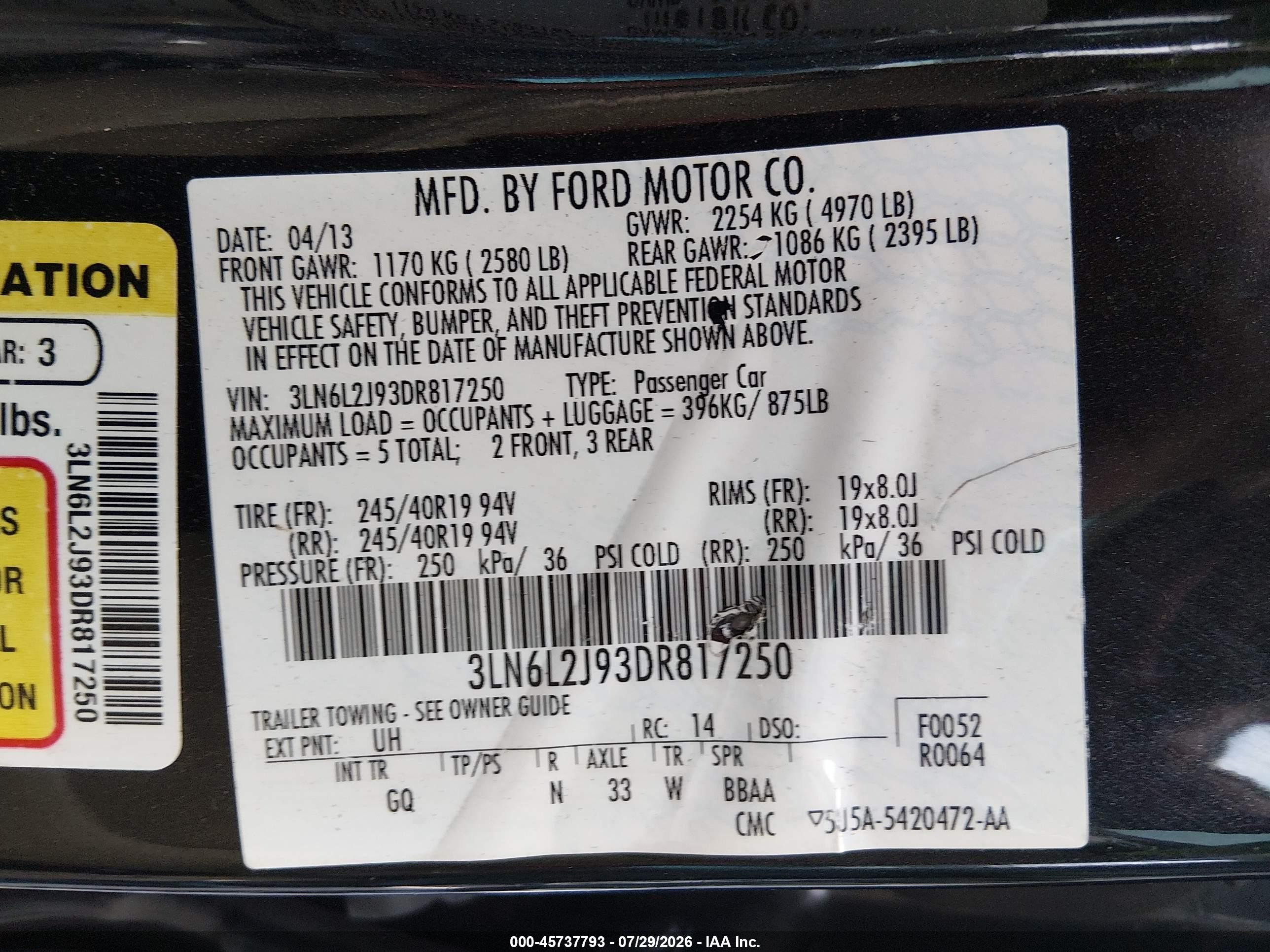 2013 Lincoln Mkz Black vin: 3LN6L2J93DR817250