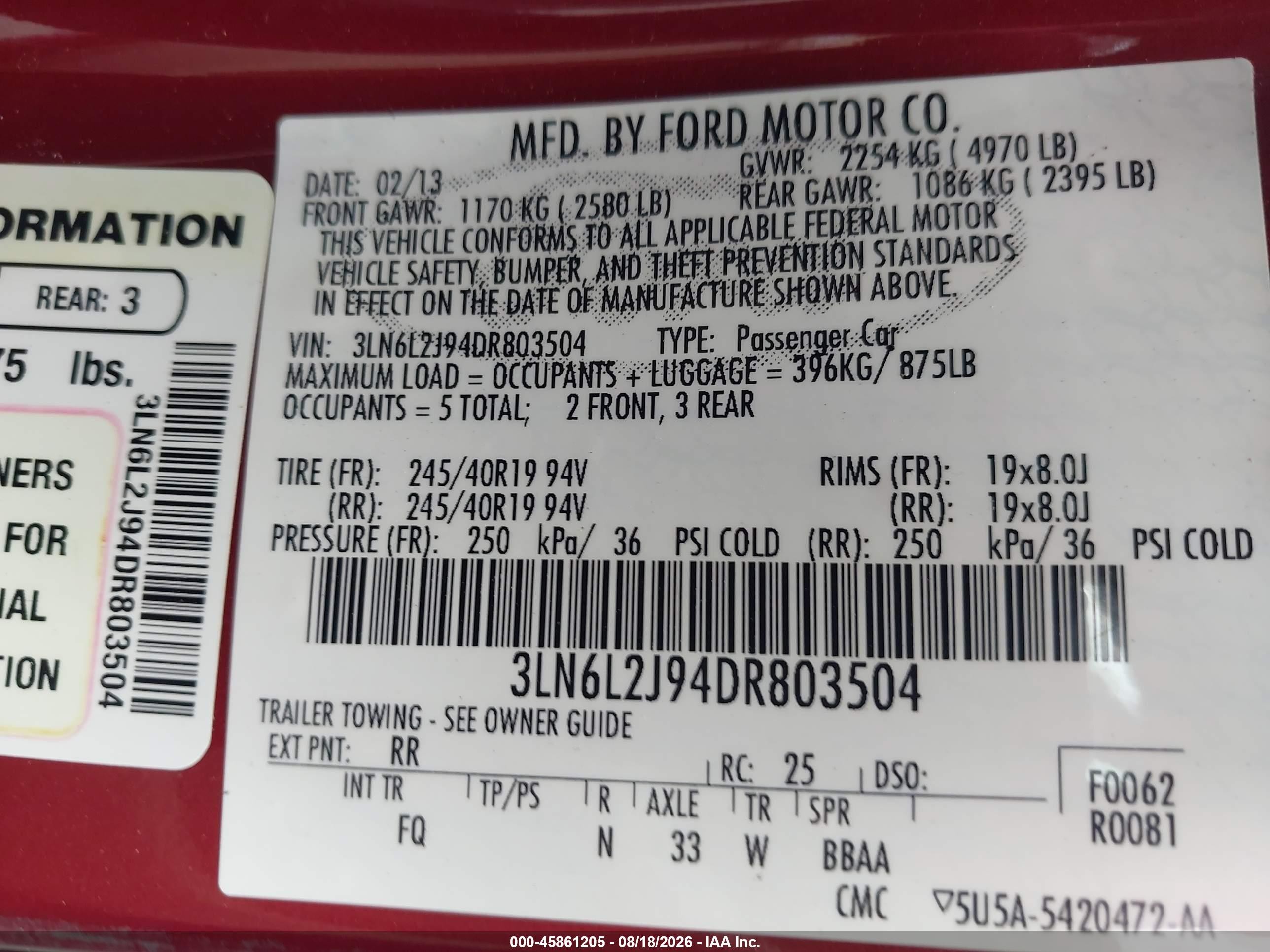 2013 Lincoln Mkz   Red vin: 3LN6L2J94DR803504