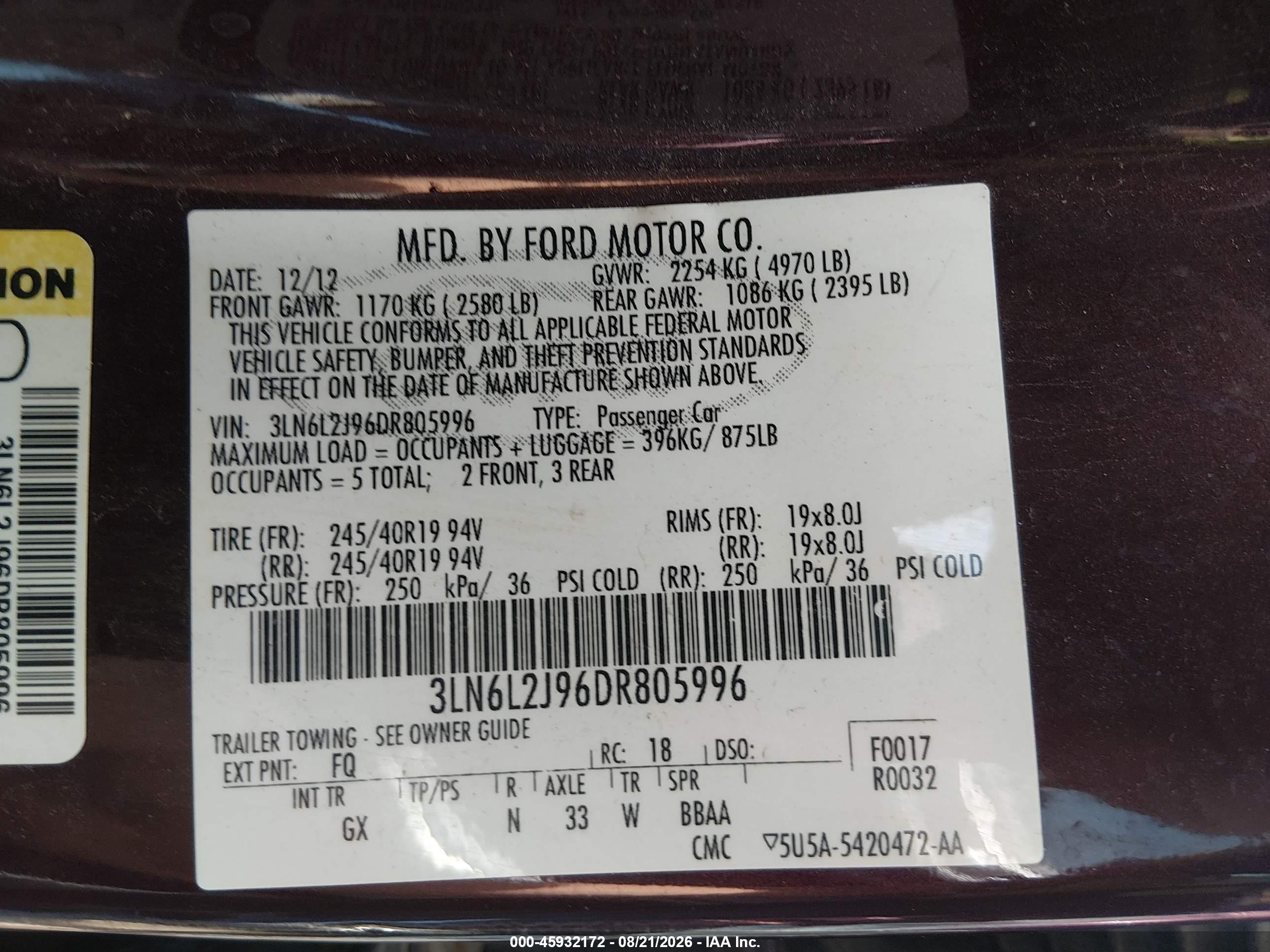 2013 Lincoln Mkz Purple vin: 3LN6L2J96DR805996