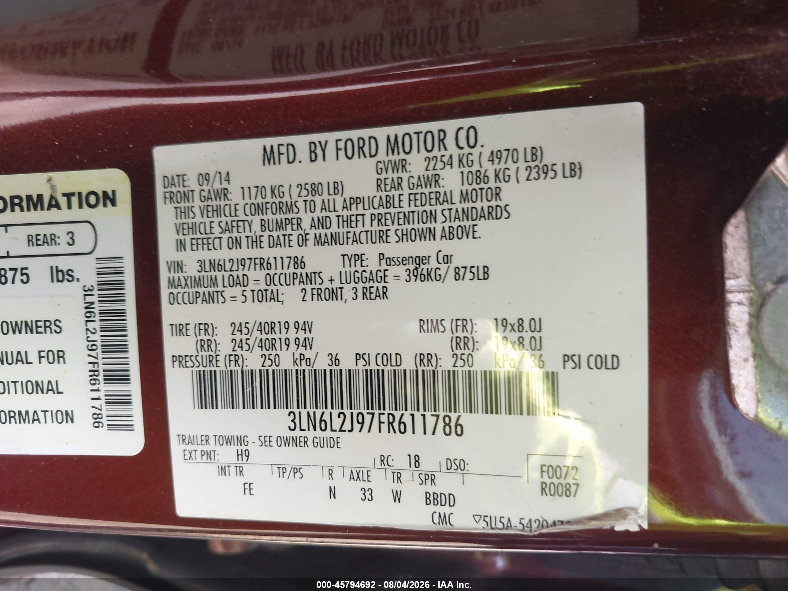 2015 Lincoln Mkz Красный vin: 3LN6L2J97FR611786