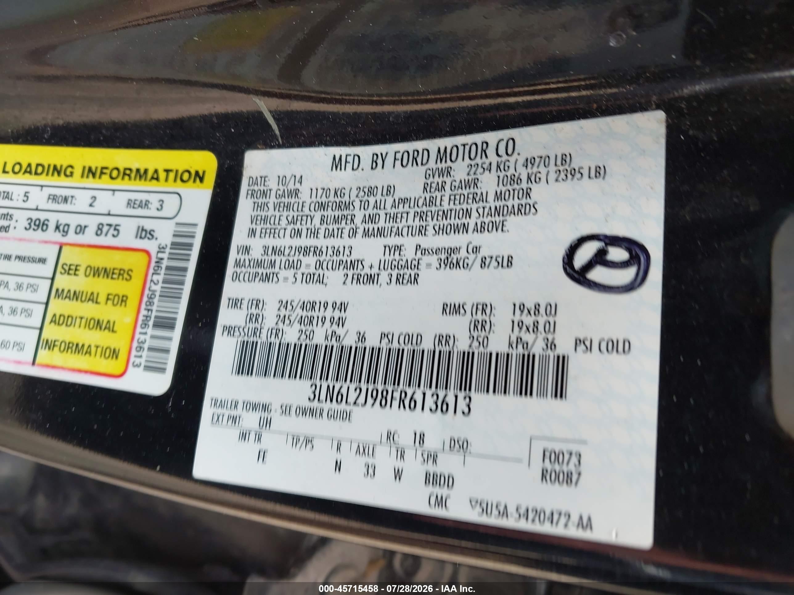 2015 Lincoln Mkz   Black vin: 3LN6L2J98FR613613