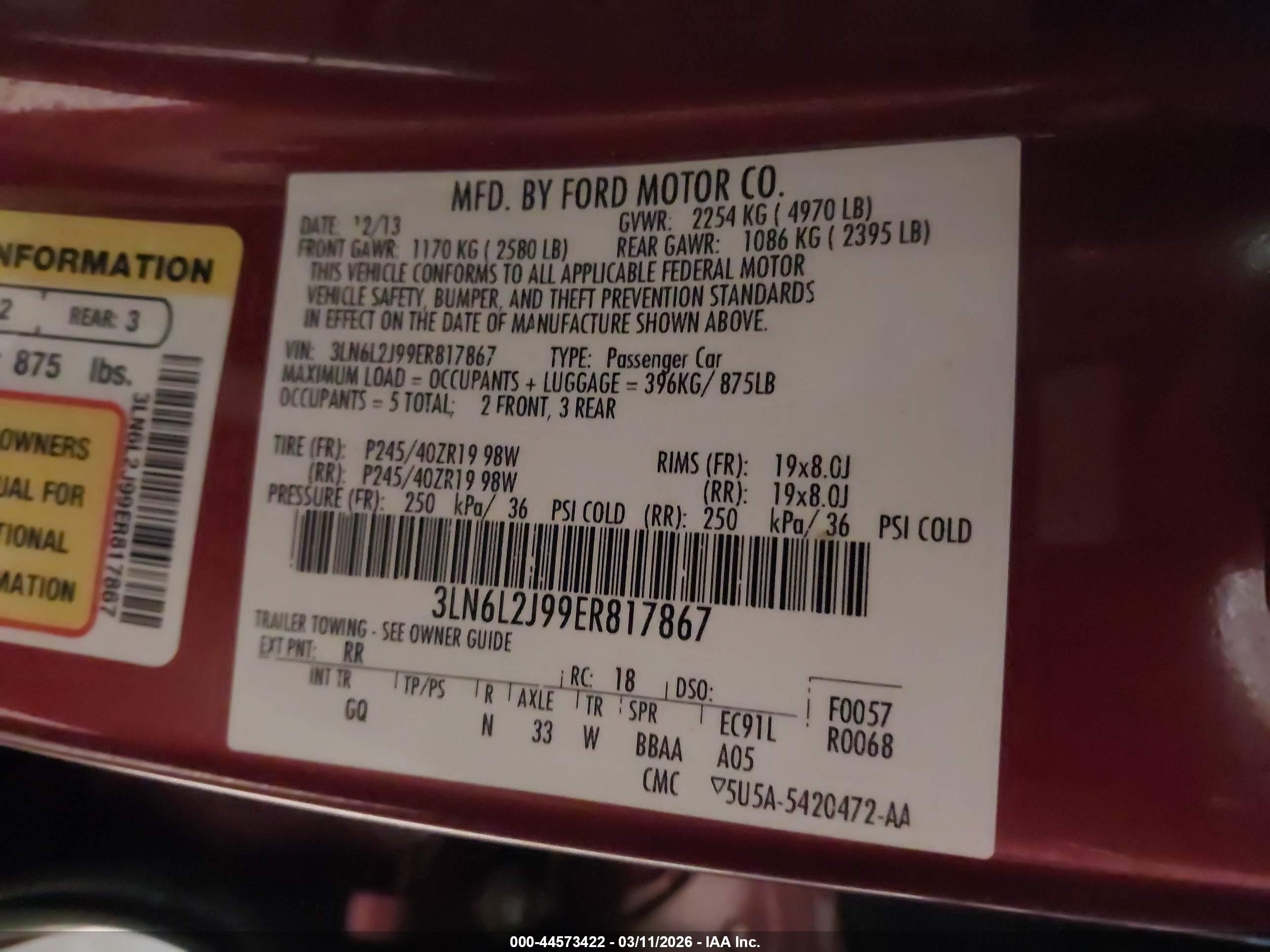 2014 Lincoln Mkz   Red vin: 3LN6L2J99ER817867