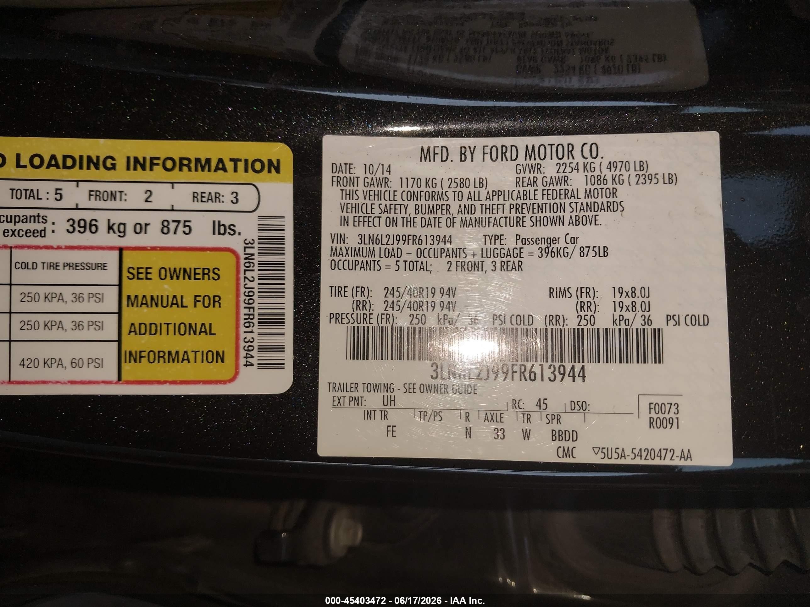 2015 Lincoln Mkz   Black vin: 3LN6L2J99FR613944