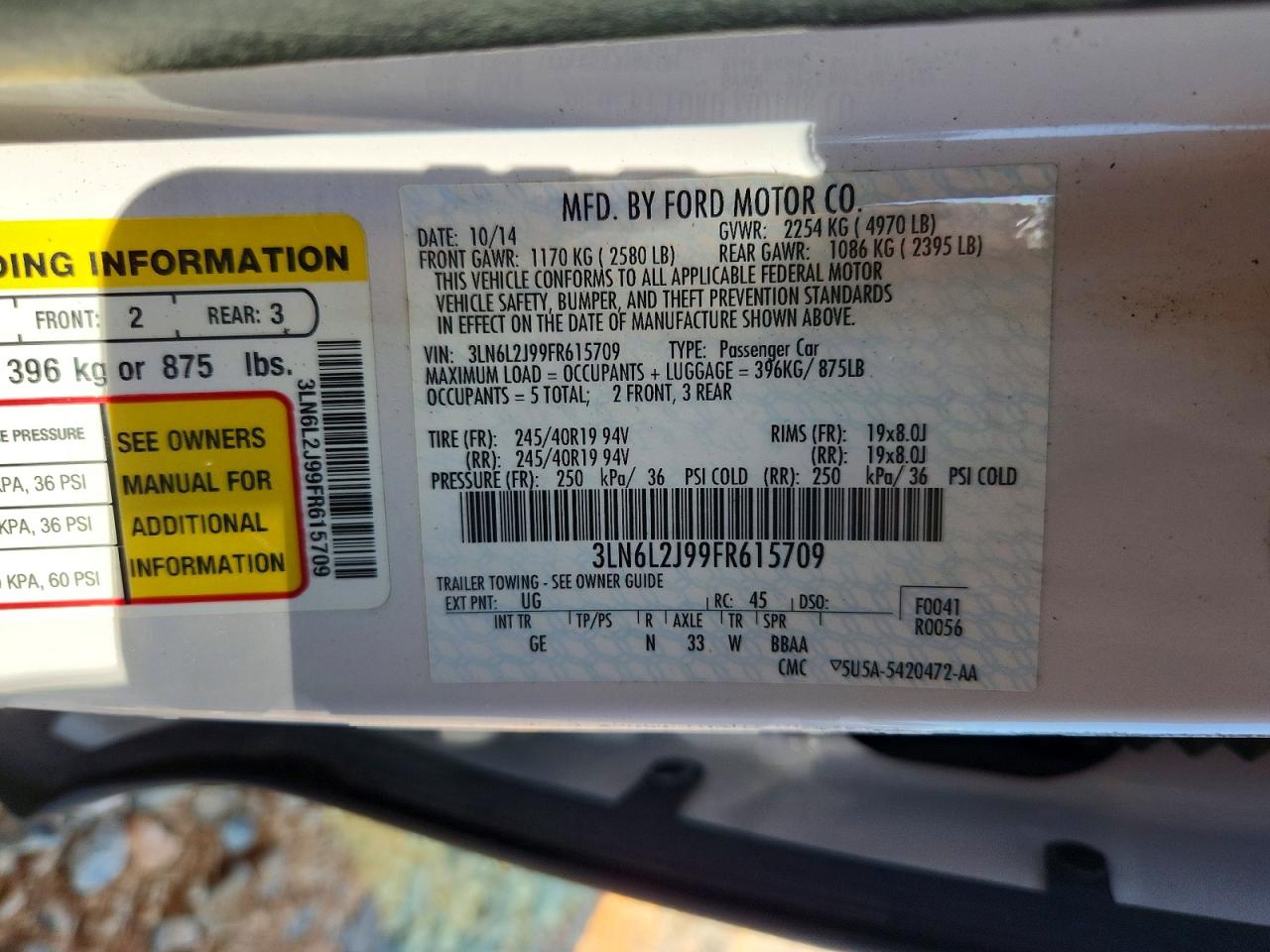2015 Lincoln Mkz White vin: 3LN6L2J99FR615709