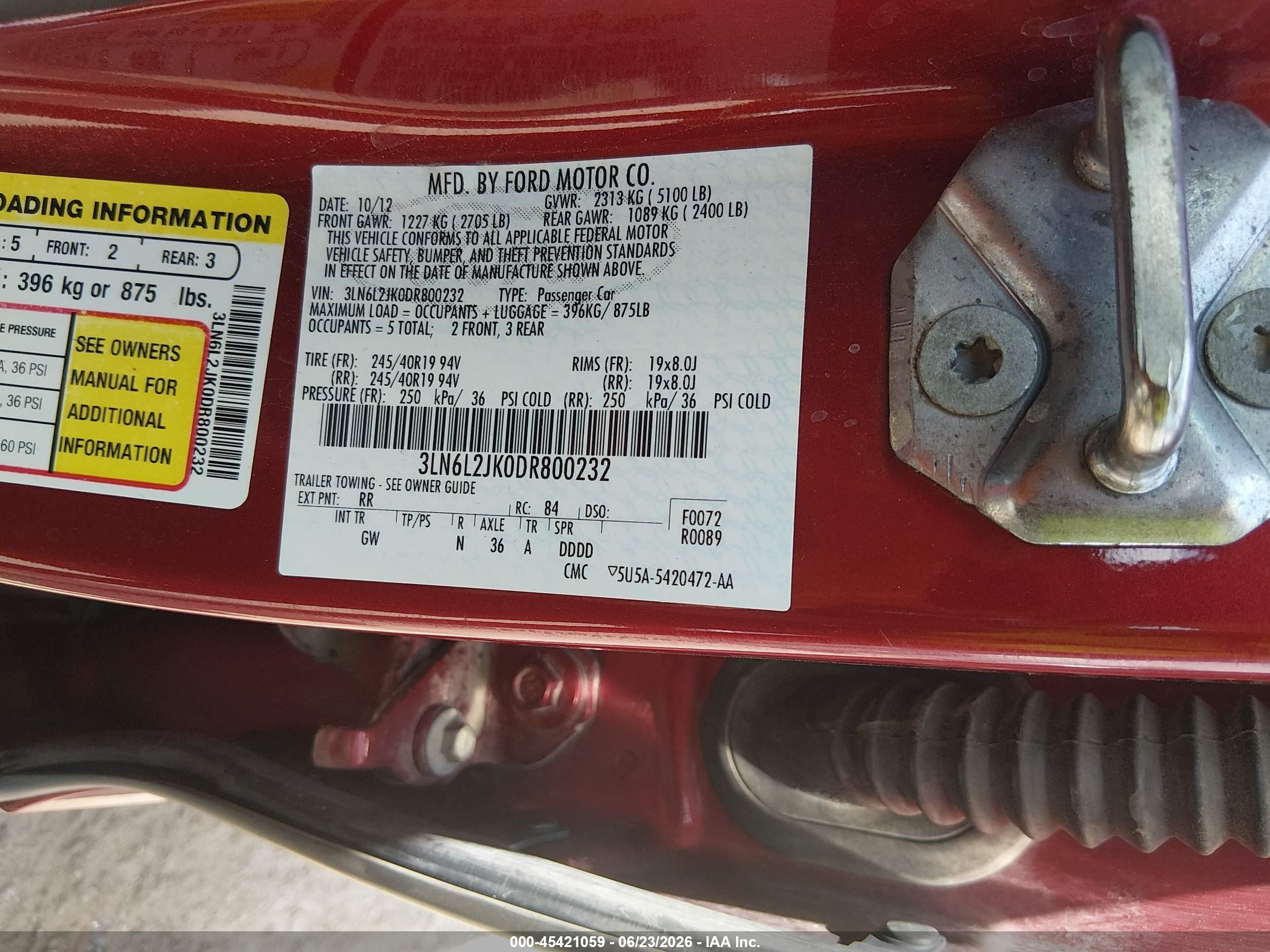 2013 Lincoln Mkz   Red vin: 3LN6L2JK0DR800232
