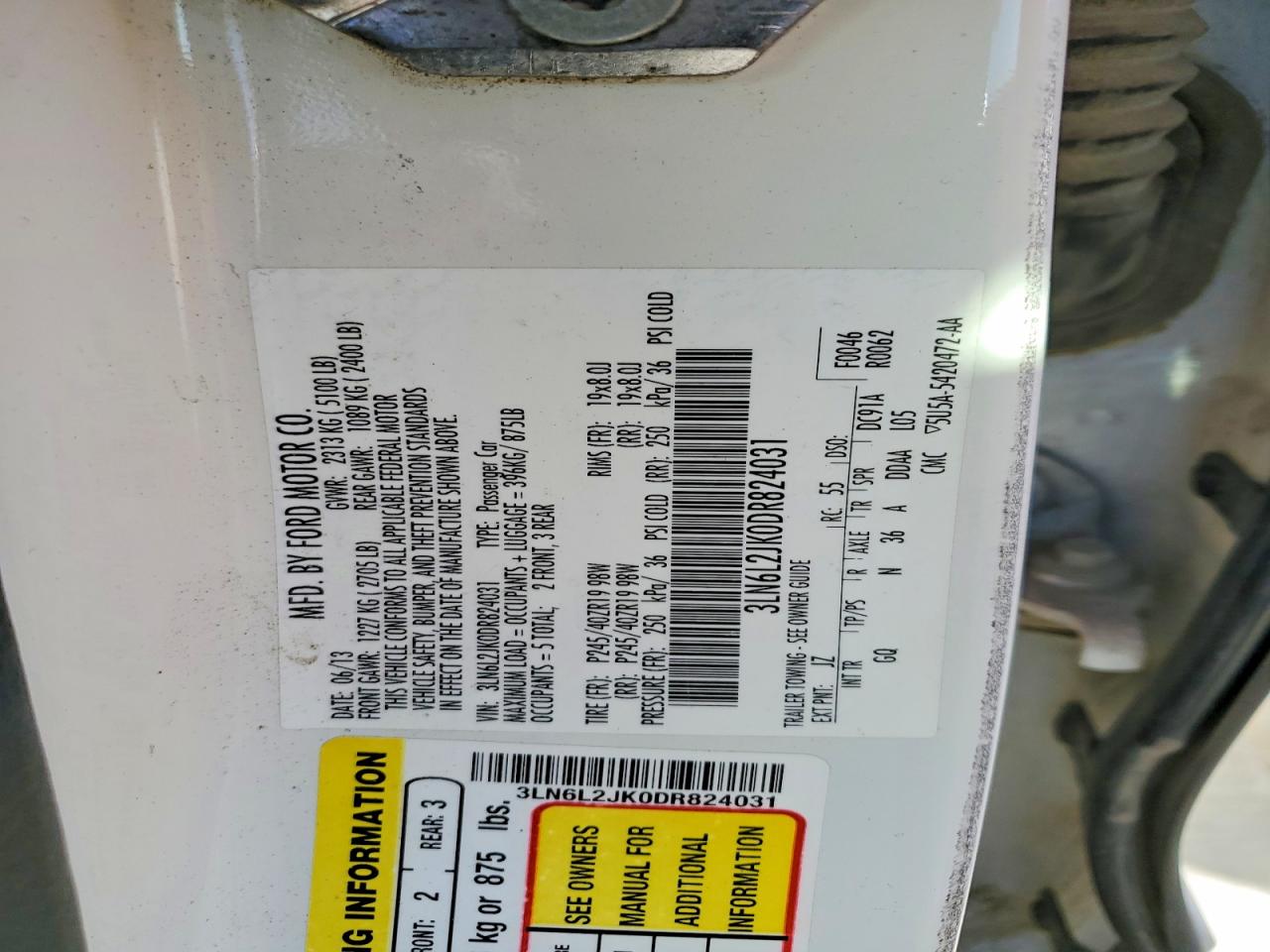 2013 Lincoln Mkz Белый vin: 3LN6L2JK0DR824031