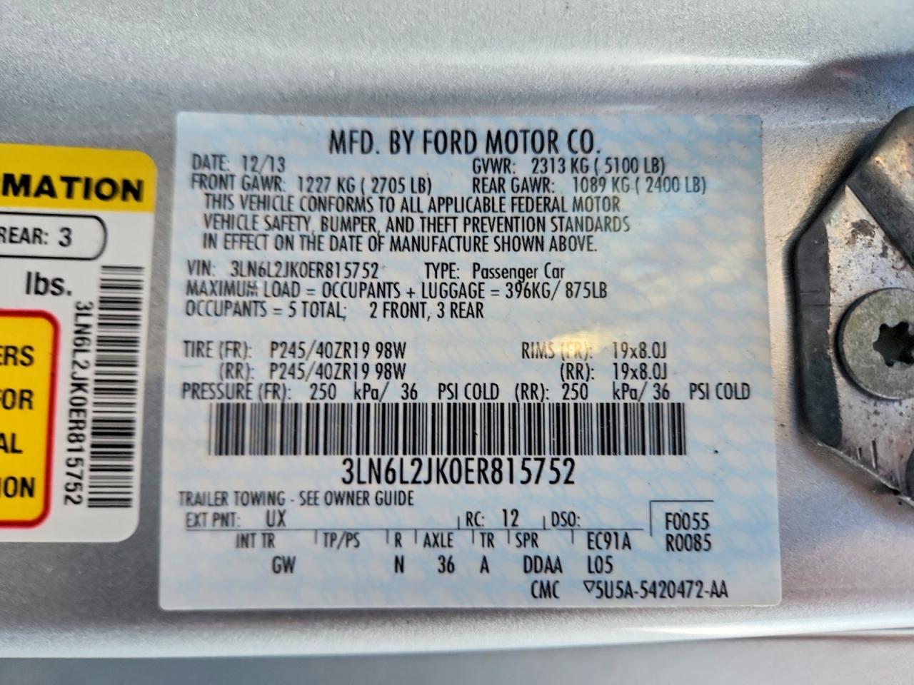 2014 Lincoln Mkz Silver vin: 3LN6L2JK0ER815752