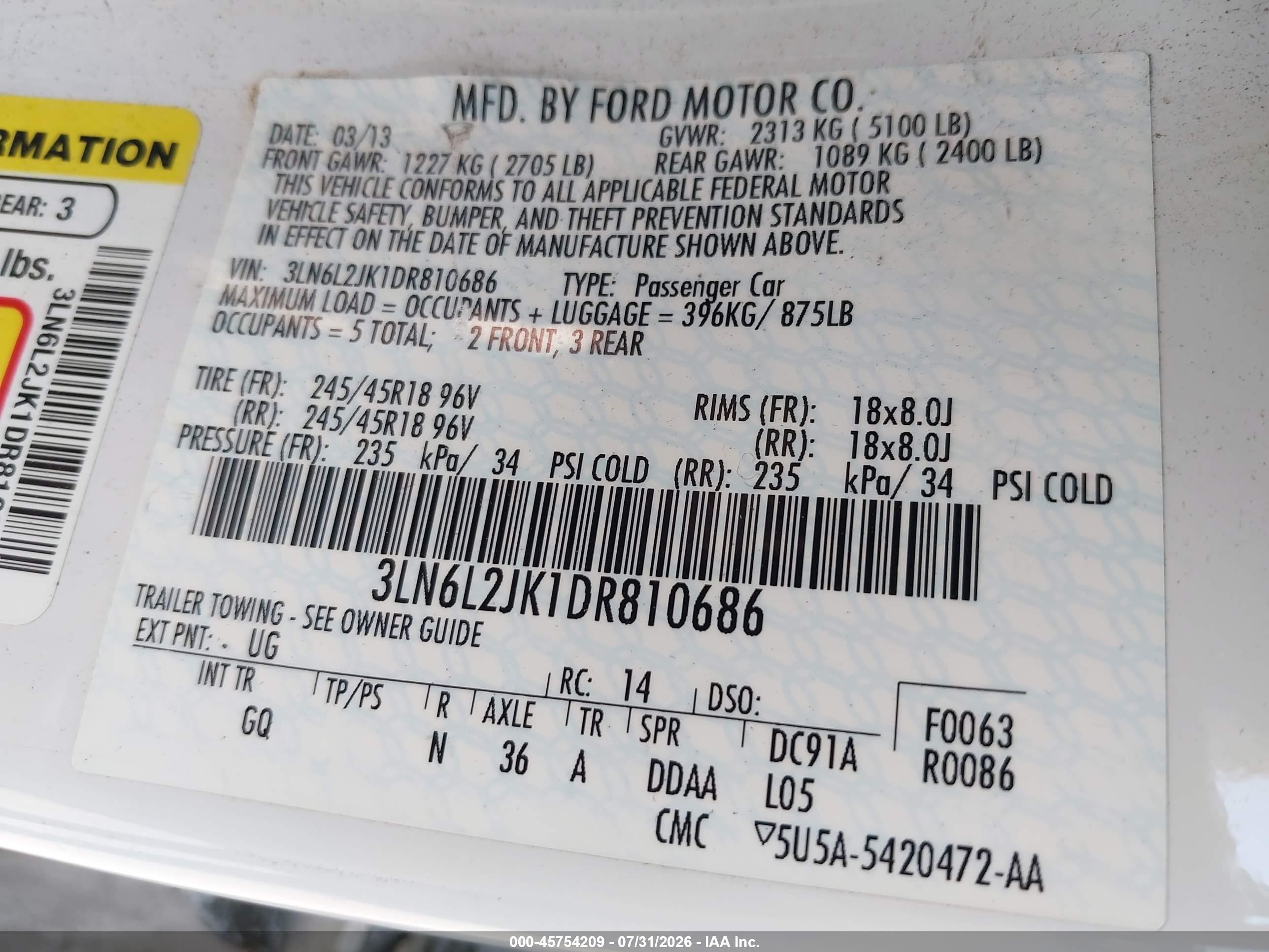 2013 Lincoln Mkz   White vin: 3LN6L2JK1DR810686