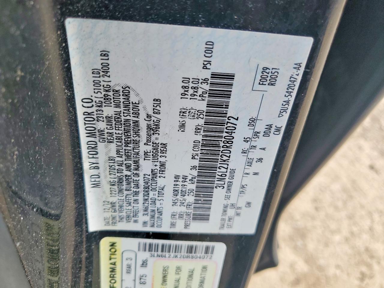 2013 Lincoln Mkz Black vin: 3LN6L2JK2DR804072