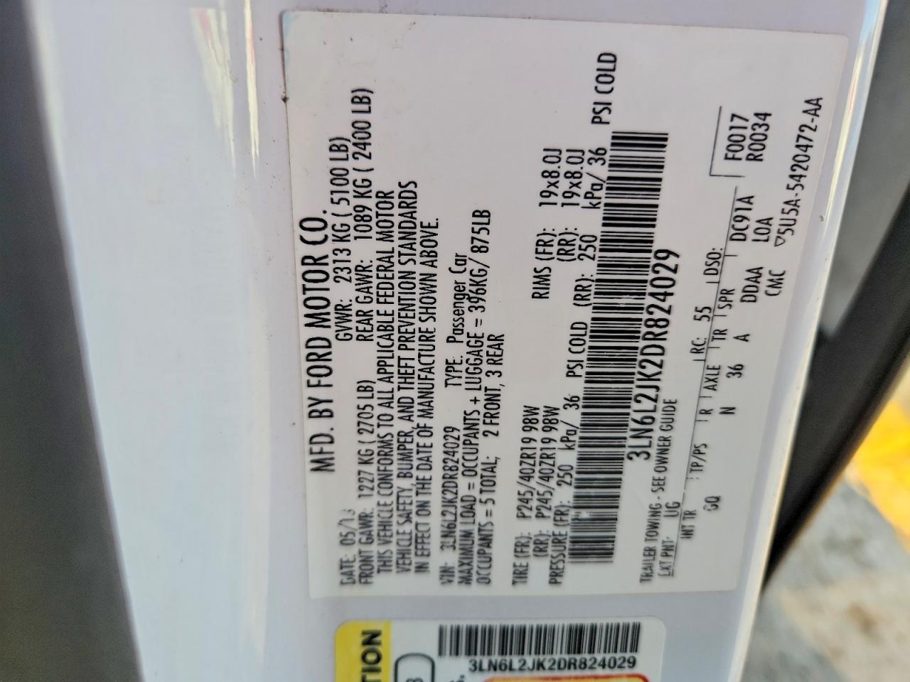 2013 Lincoln Mkz White vin: 3LN6L2JK2DR824029