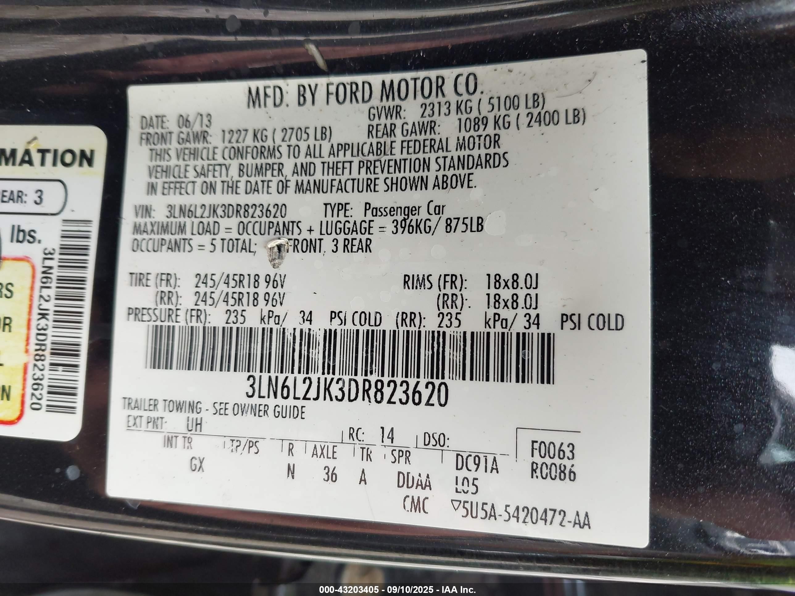 2013 Lincoln Mkz   Black vin: 3LN6L2JK3DR823620