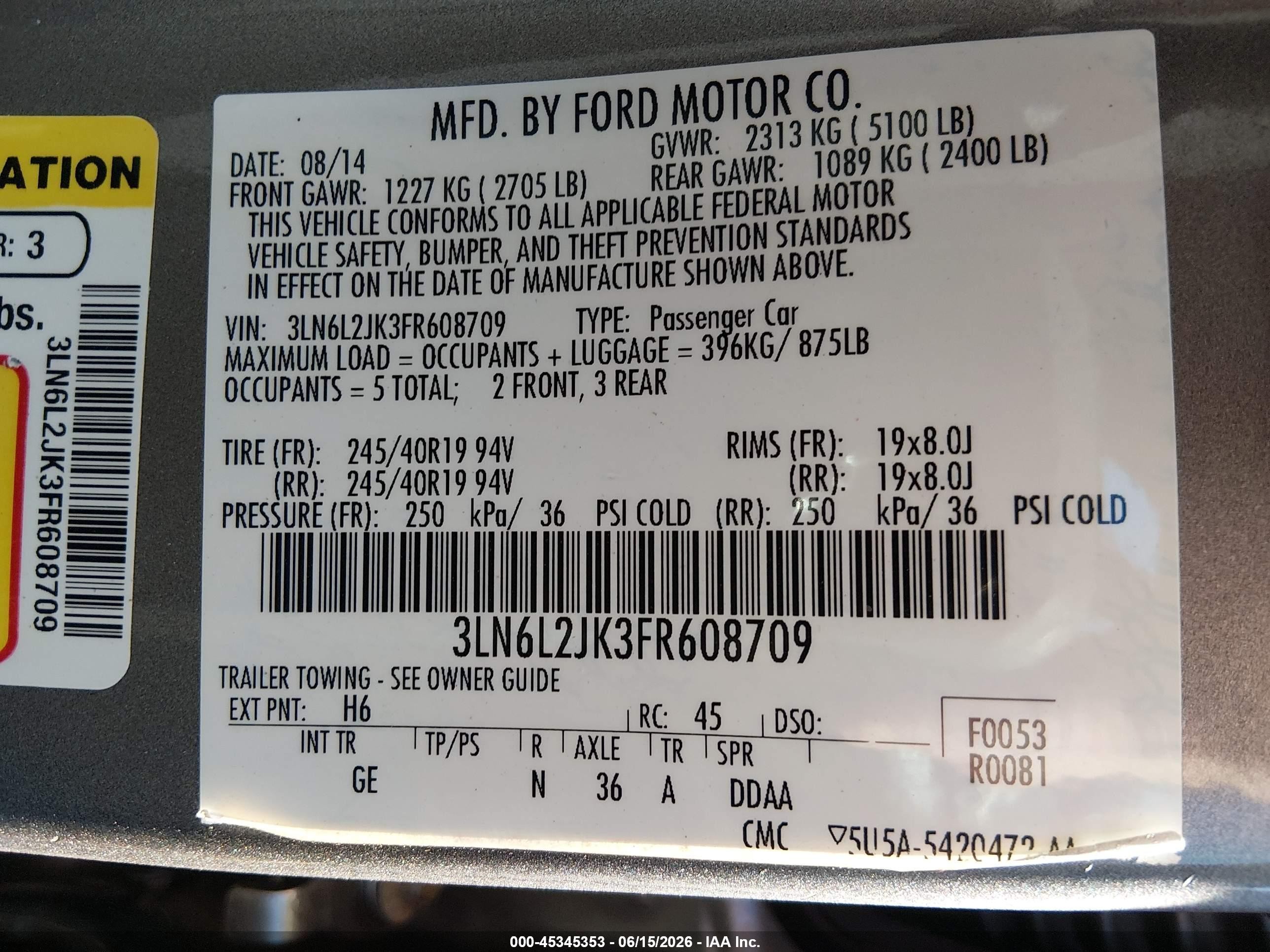 2015 Lincoln Mkz Серый vin: 3LN6L2JK3FR608709
