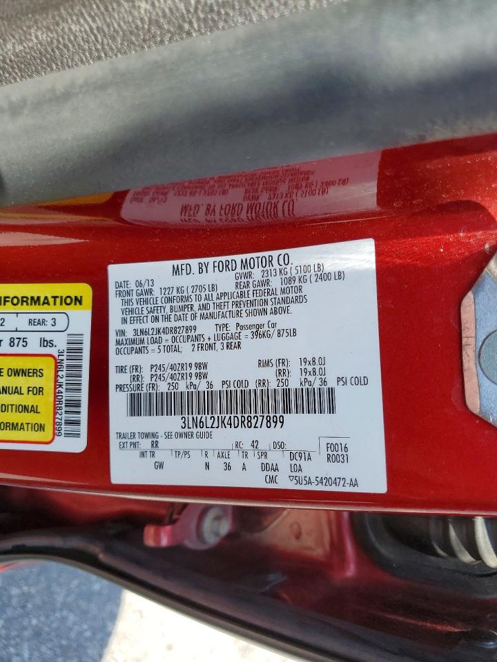 2013 Lincoln Mkz Red vin: 3LN6L2JK4DR827899