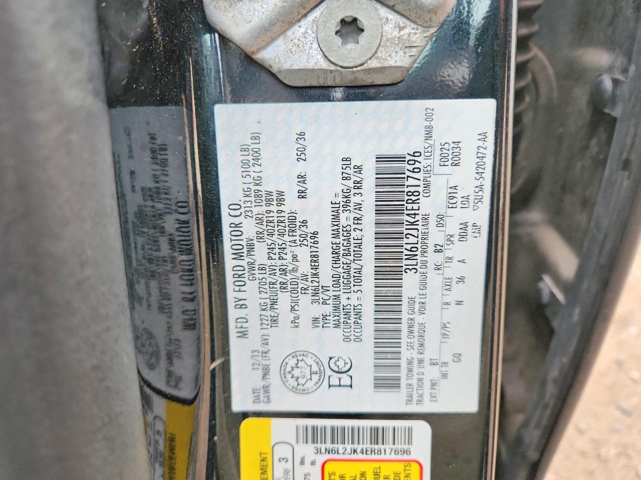 2014 Lincoln Mkz Black vin: 3LN6L2JK4ER817696