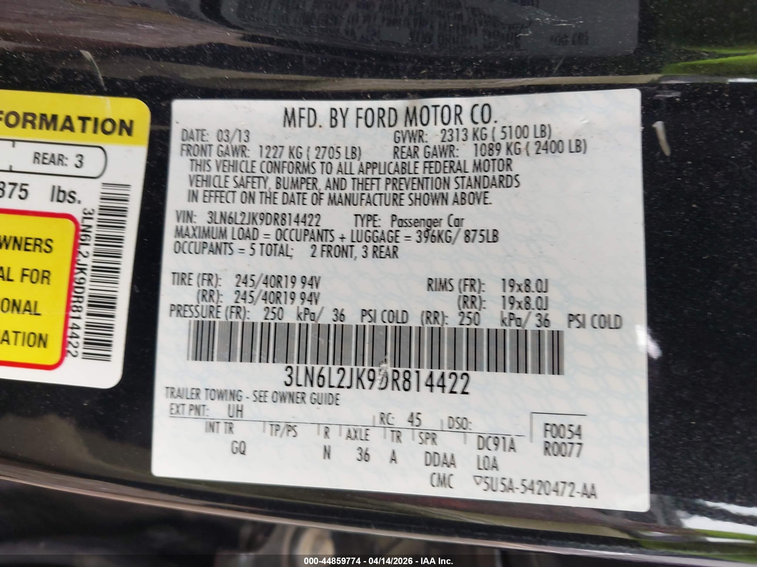 2013 Lincoln Mkz Black vin: 3LN6L2JK9DR814422