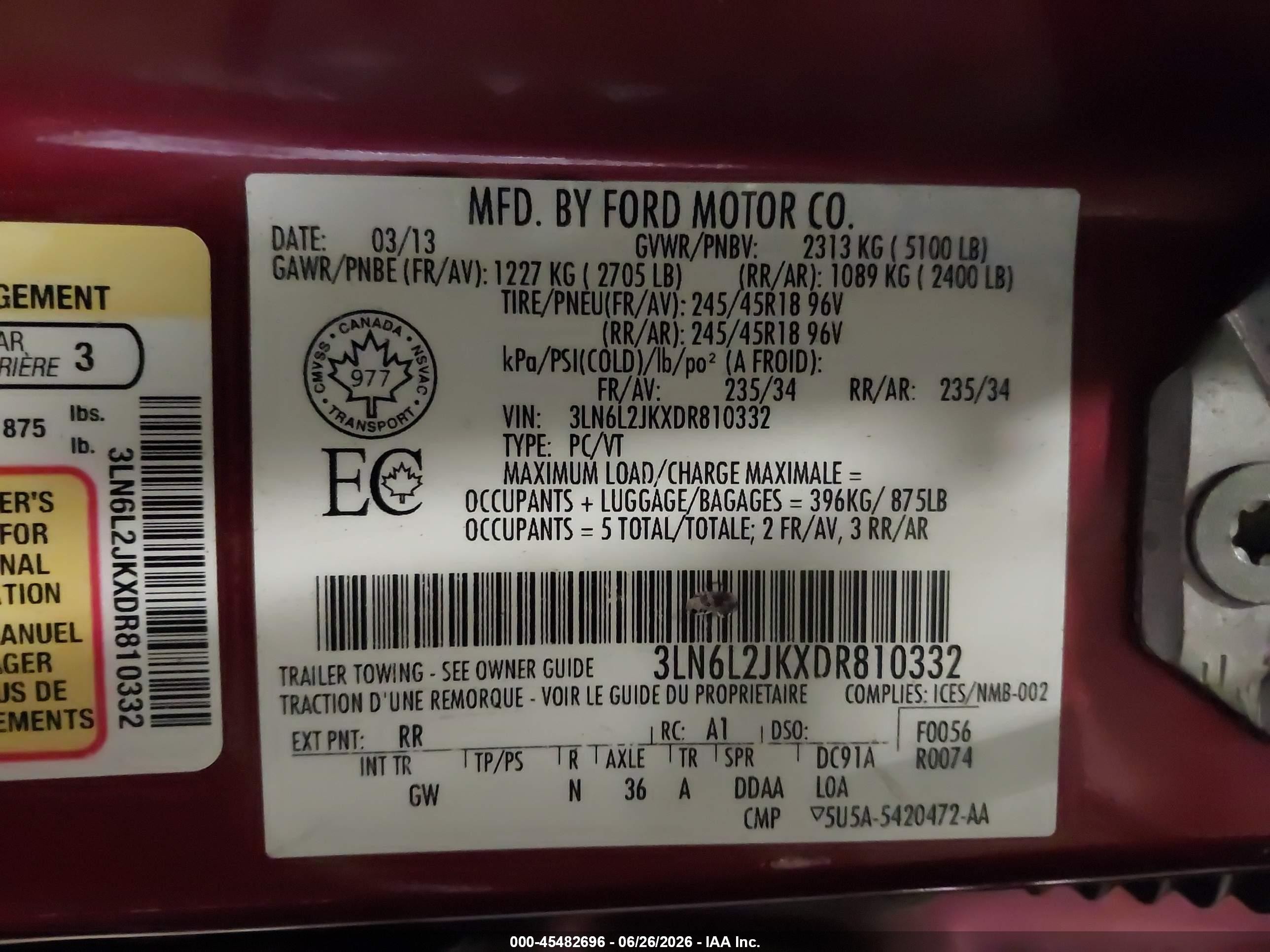 2013 Lincoln Mkz   Red vin: 3LN6L2JKXDR810332