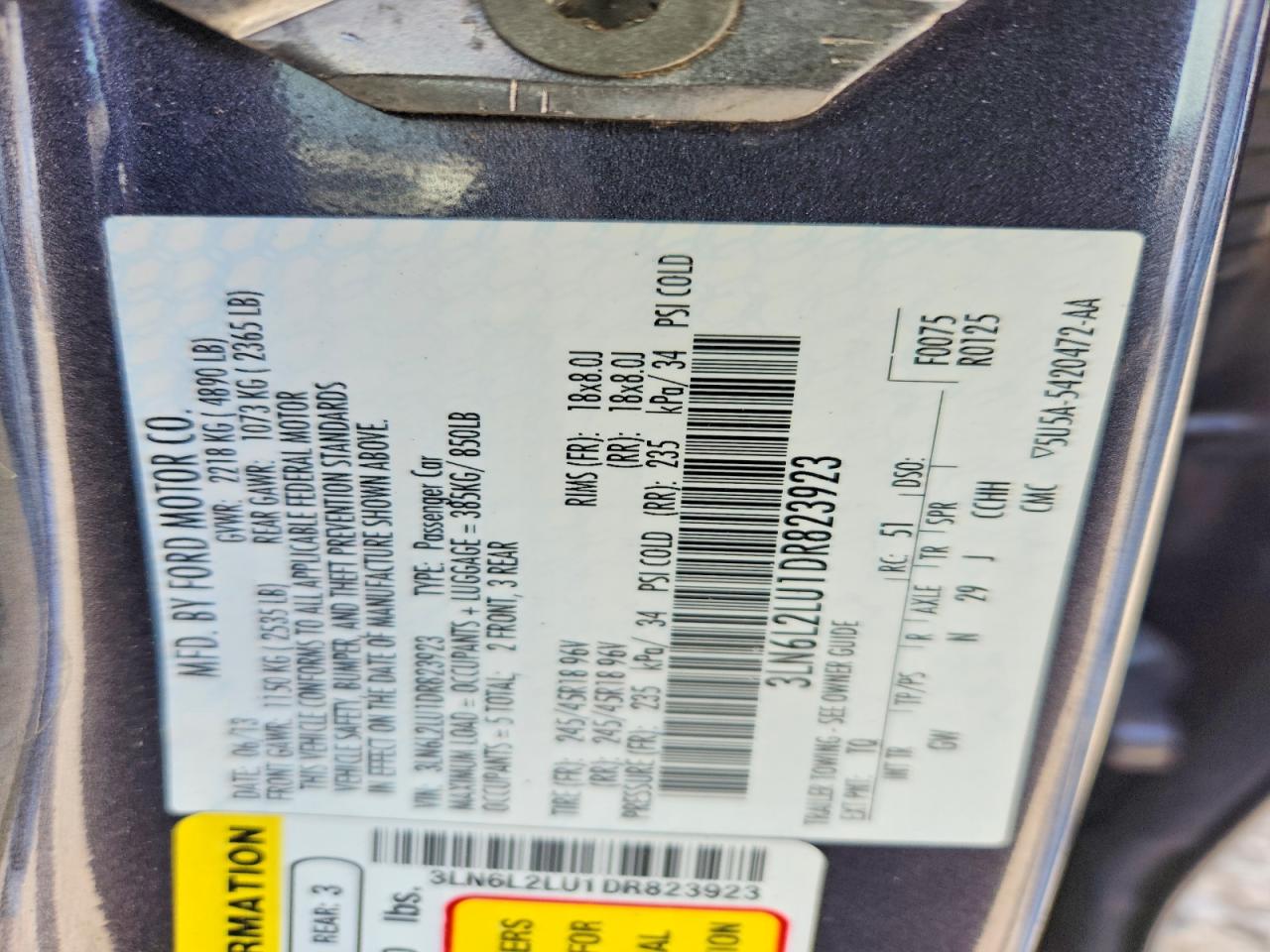 2013 Lincoln Mkz Hybrid Charcoal vin: 3LN6L2LU1DR823923