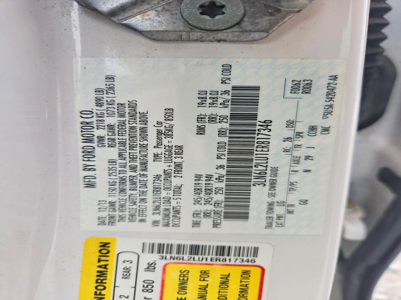 2014 Lincoln Mkz Hybrid White vin: 3LN6L2LU1ER817346