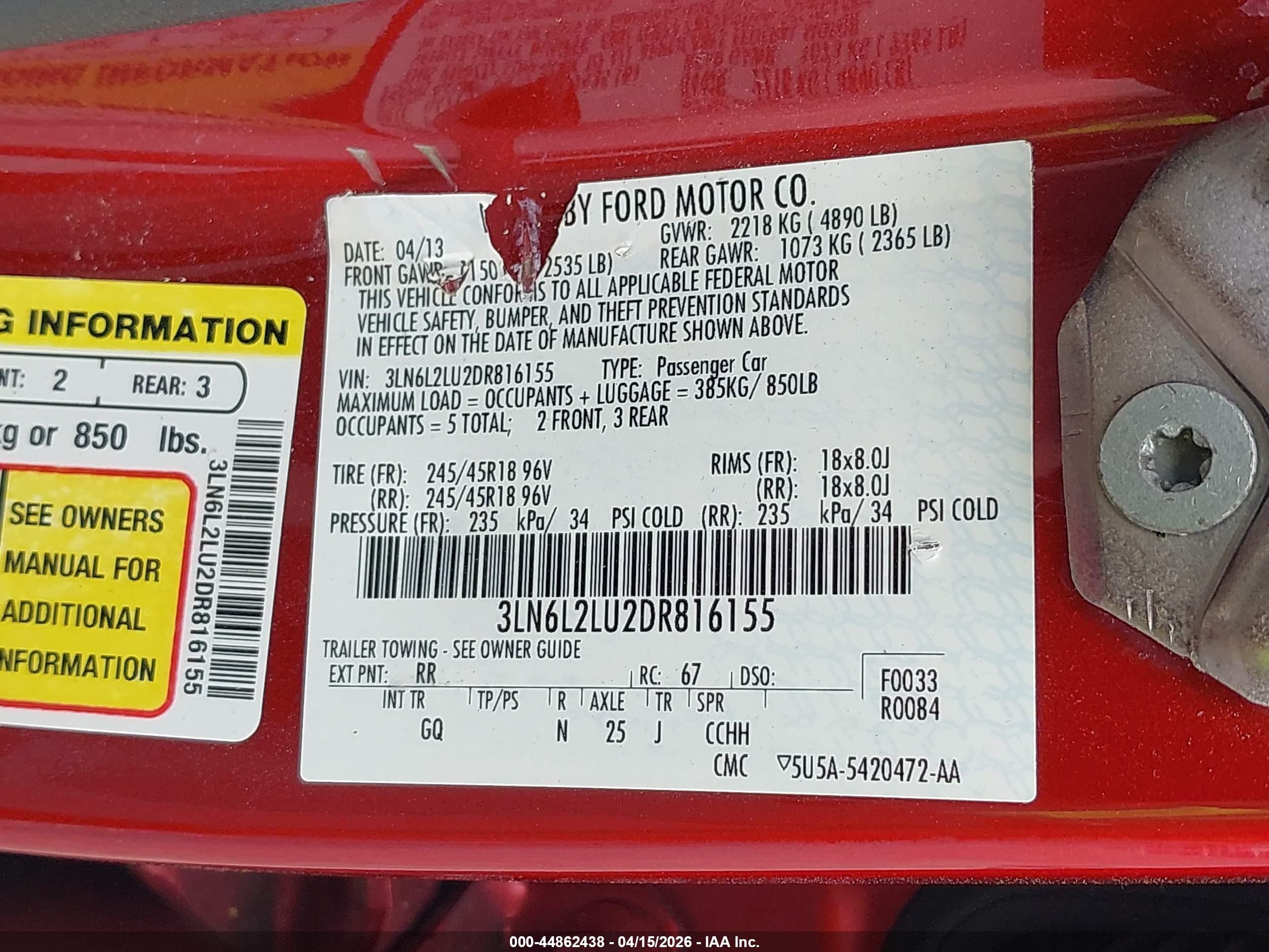2013 Lincoln Mkz Hybrid   Red vin: 3LN6L2LU2DR816155