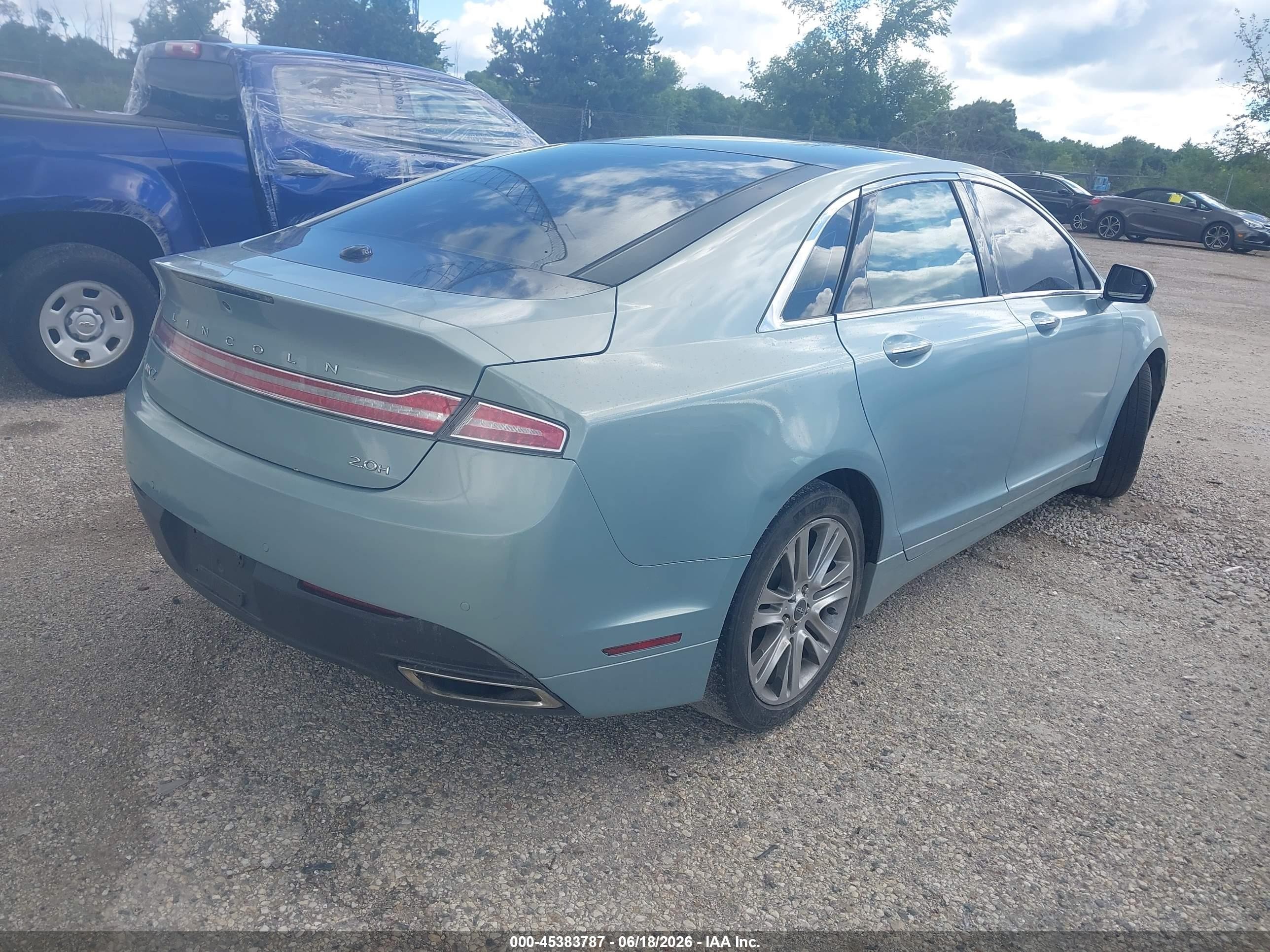 2014 Lincoln Mkz Hybrid   Light Blue vin: 3LN6L2LU2ER807232