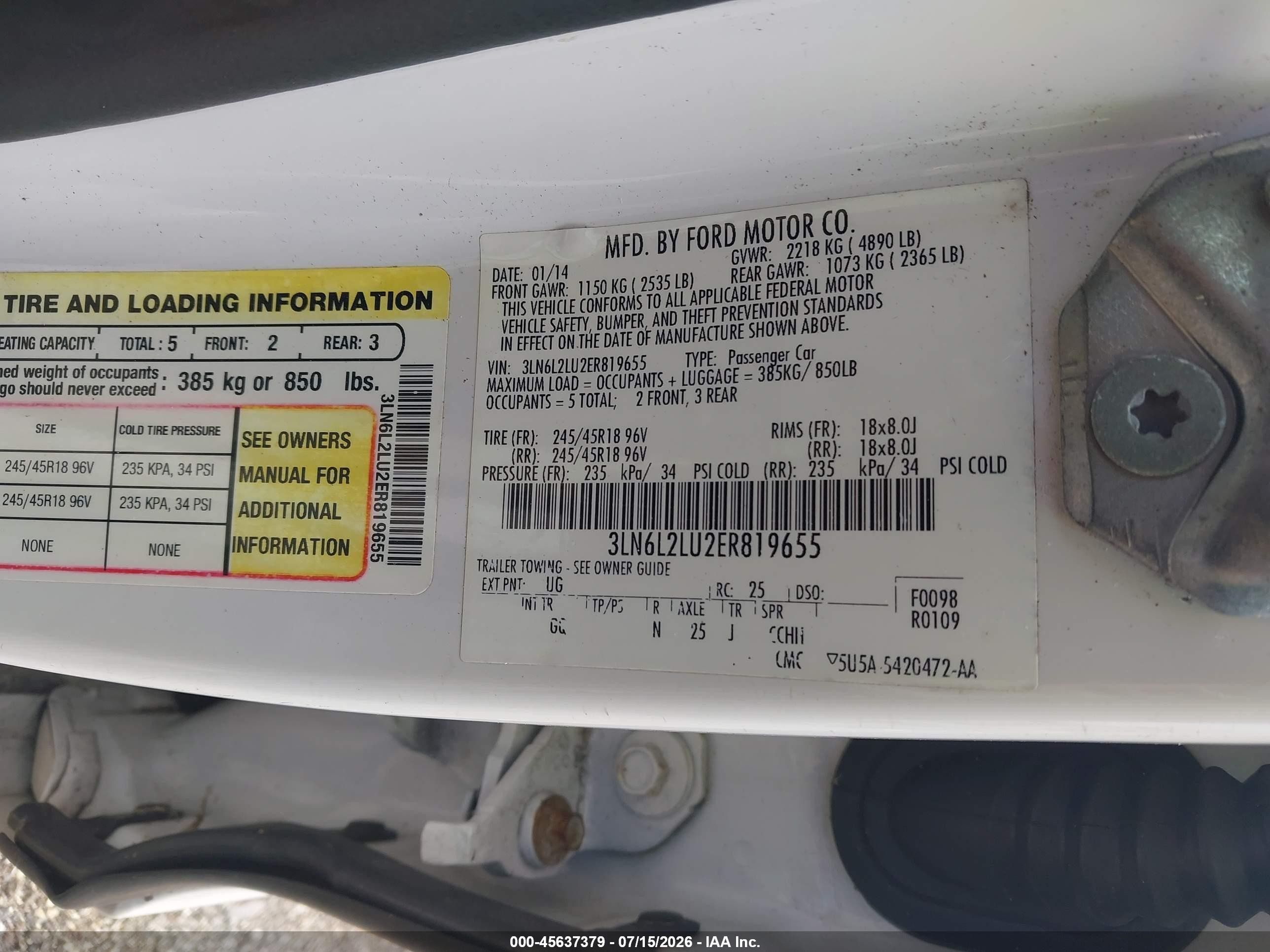 2014 Lincoln Mkz Hybrid   White vin: 3LN6L2LU2ER819655