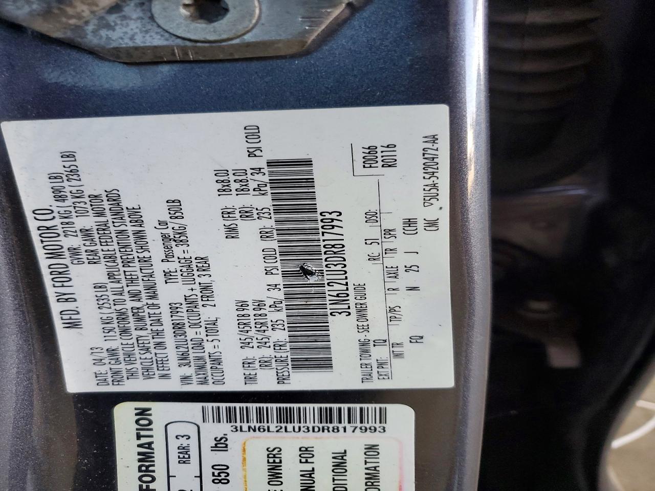 2013 Lincoln Mkz Hybrid Charcoal vin: 3LN6L2LU3DR817993