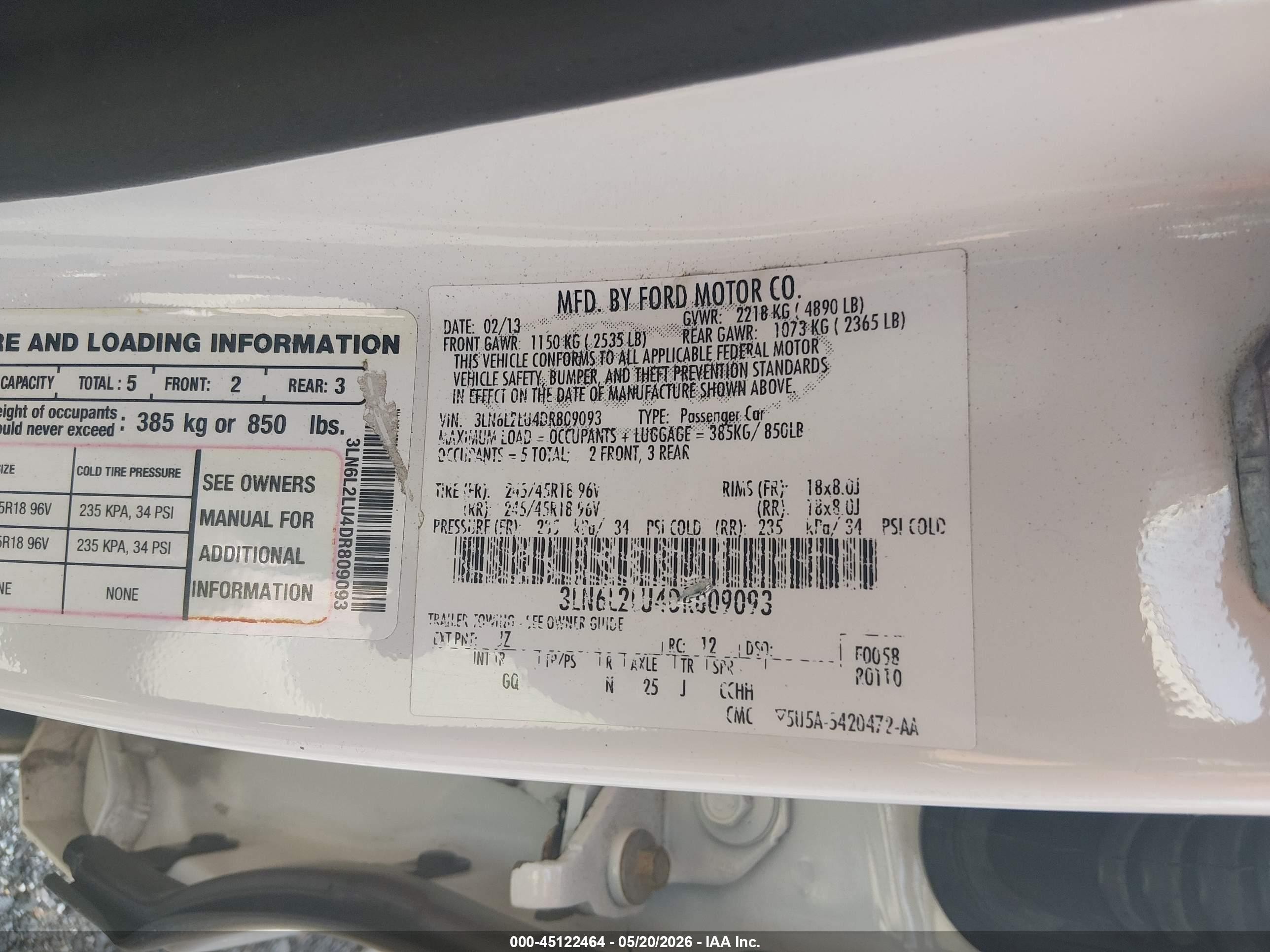 2013 Lincoln Mkz Hybrid   White vin: 3LN6L2LU4DR809093