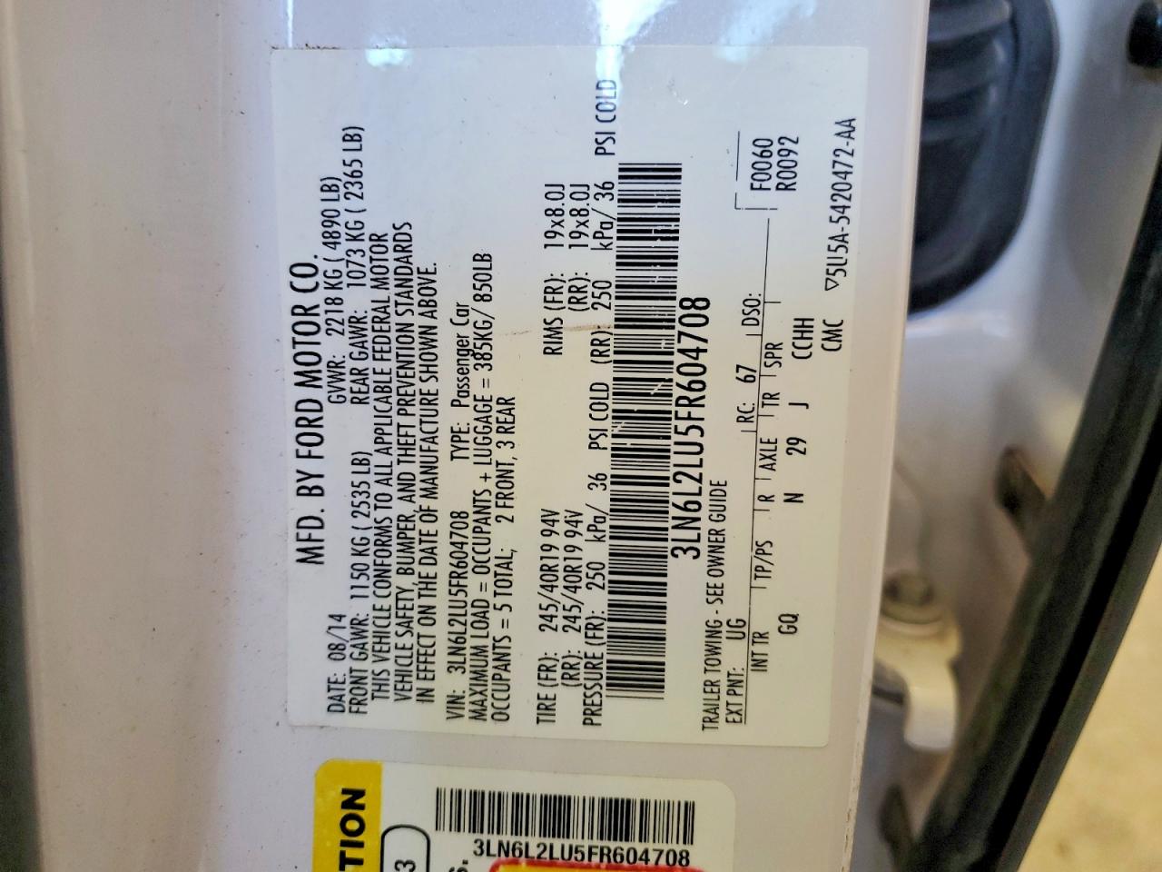 2015 Lincoln Mkz Hybrid White vin: 3LN6L2LU5FR604708
