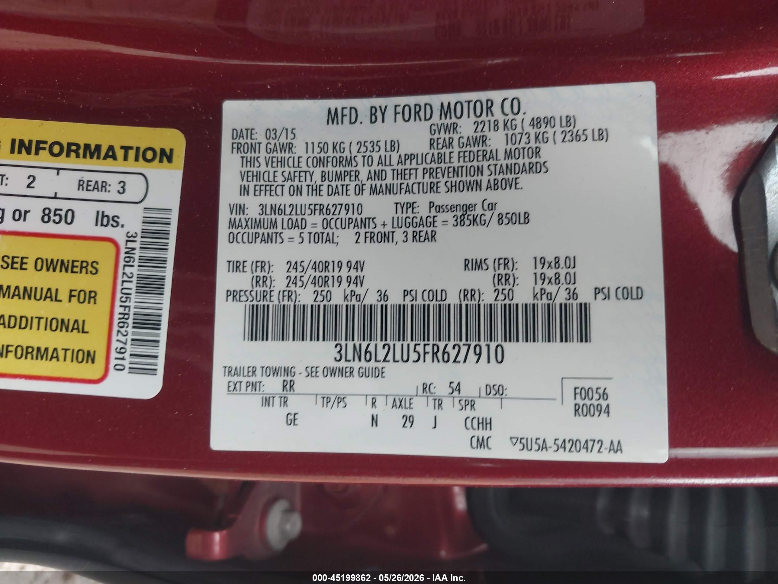 2015 Lincoln Mkz Hybrid Red vin: 3LN6L2LU5FR627910