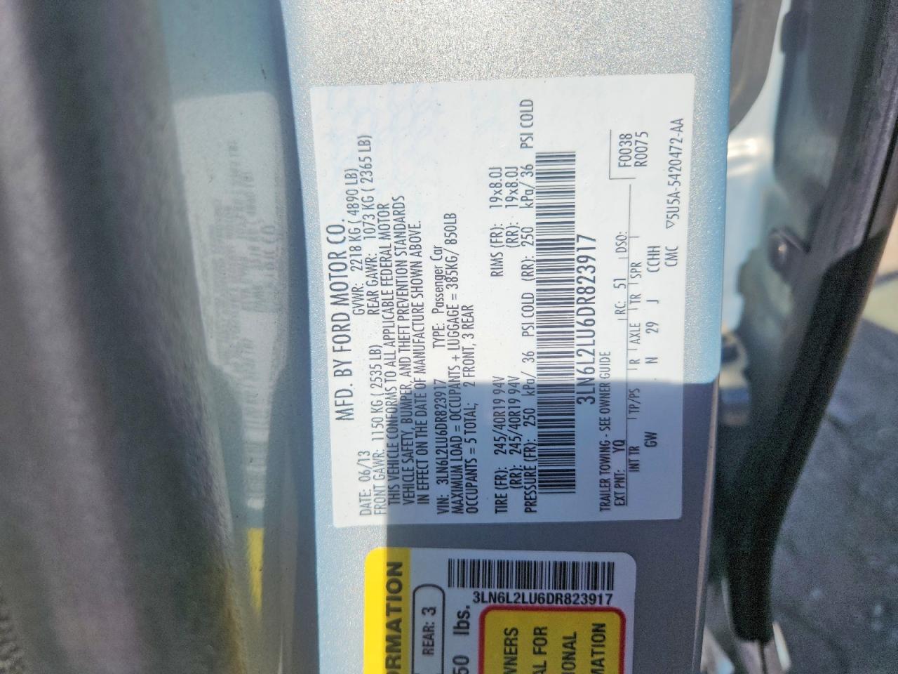 2013 Lincoln Mkz Hybrid Blue vin: 3LN6L2LU6DR823917