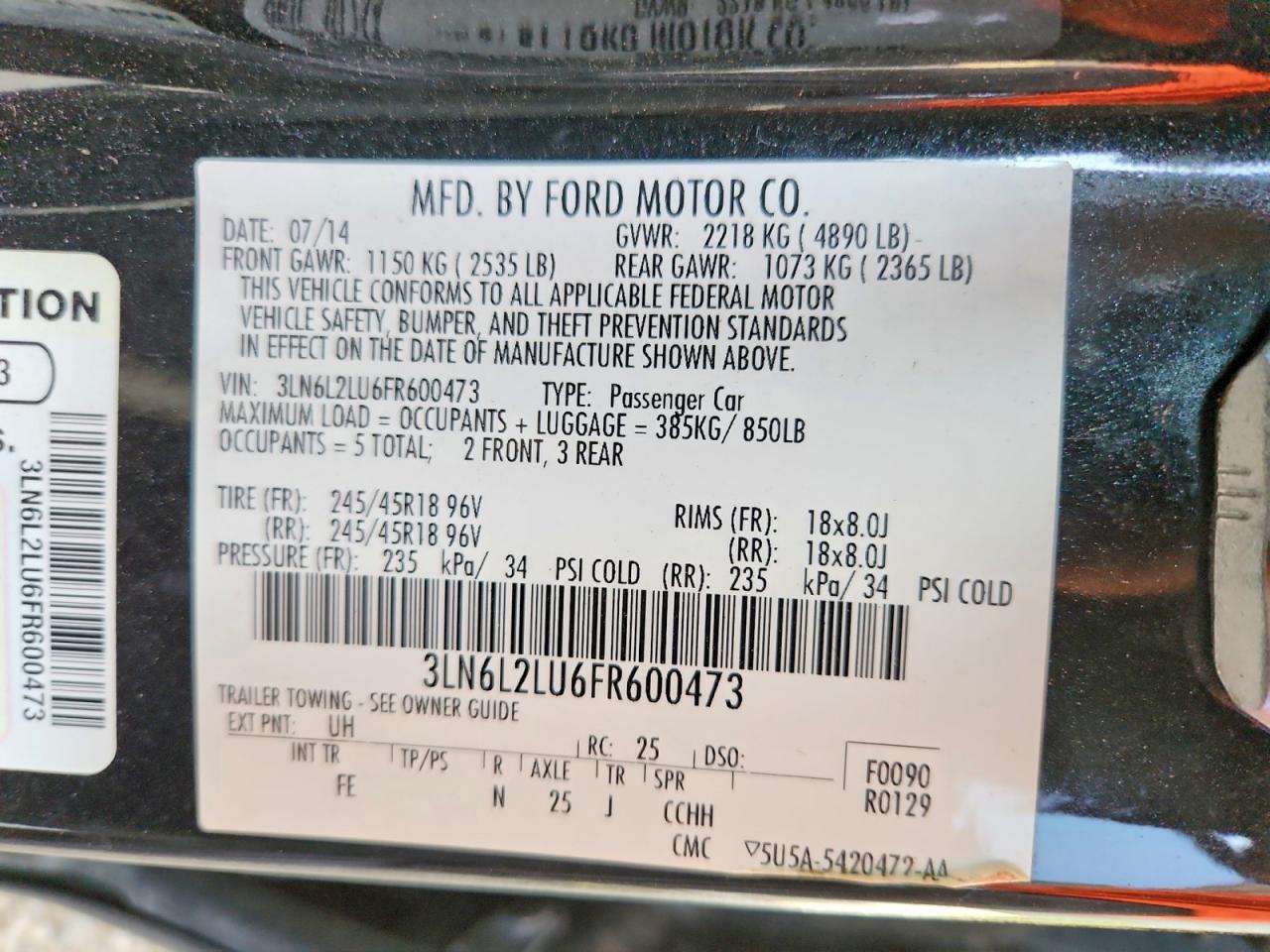 2015 Lincoln Mkz Hybrid Black vin: 3LN6L2LU6FR600473
