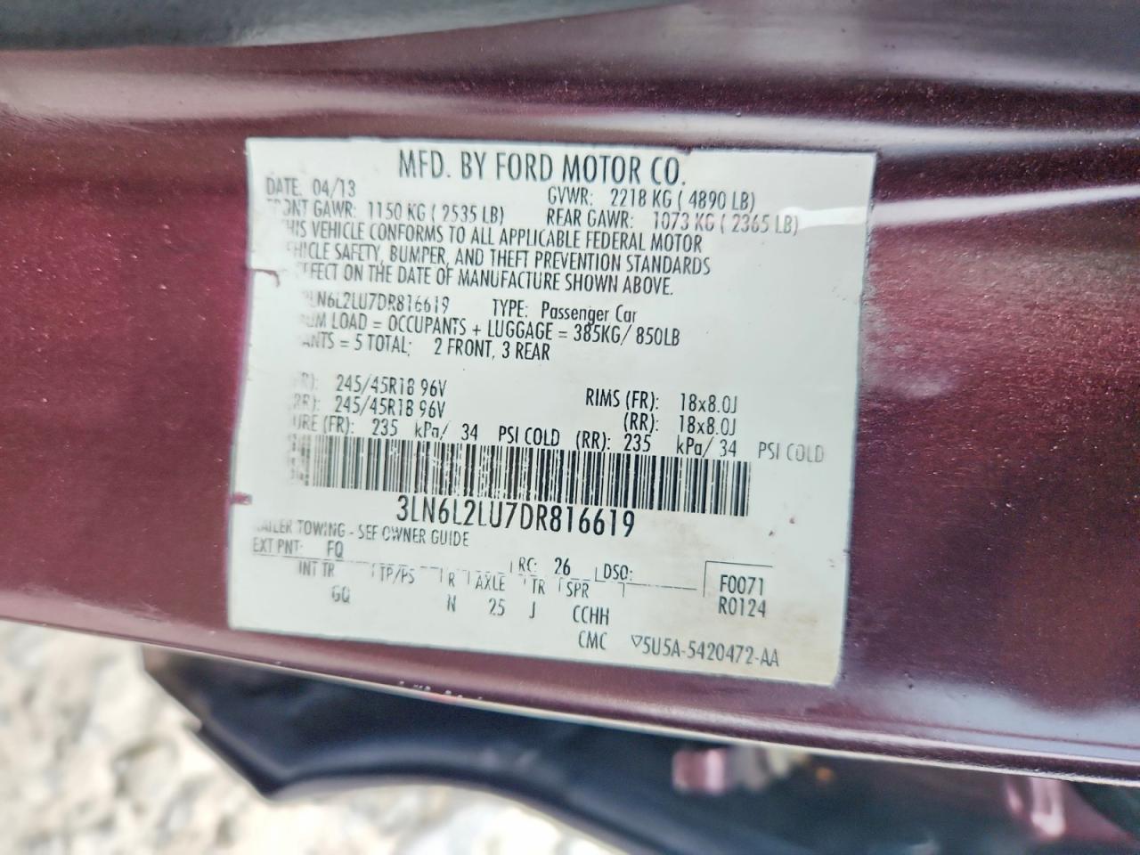 2013 Lincoln Mkz Hybrid Burgundy vin: 3LN6L2LU7DR816619