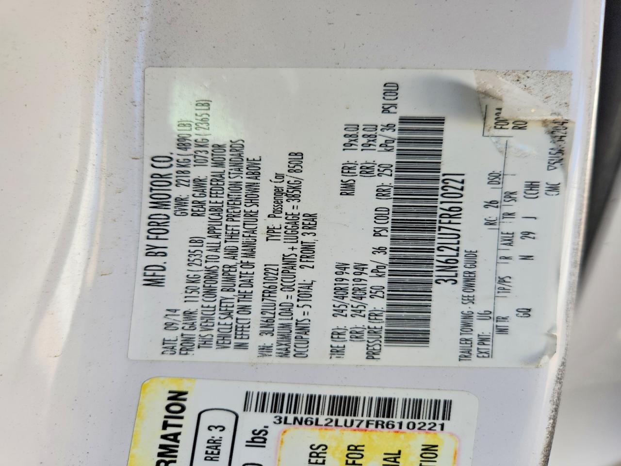 2015 Lincoln Mkz Hybrid White vin: 3LN6L2LU7FR610221