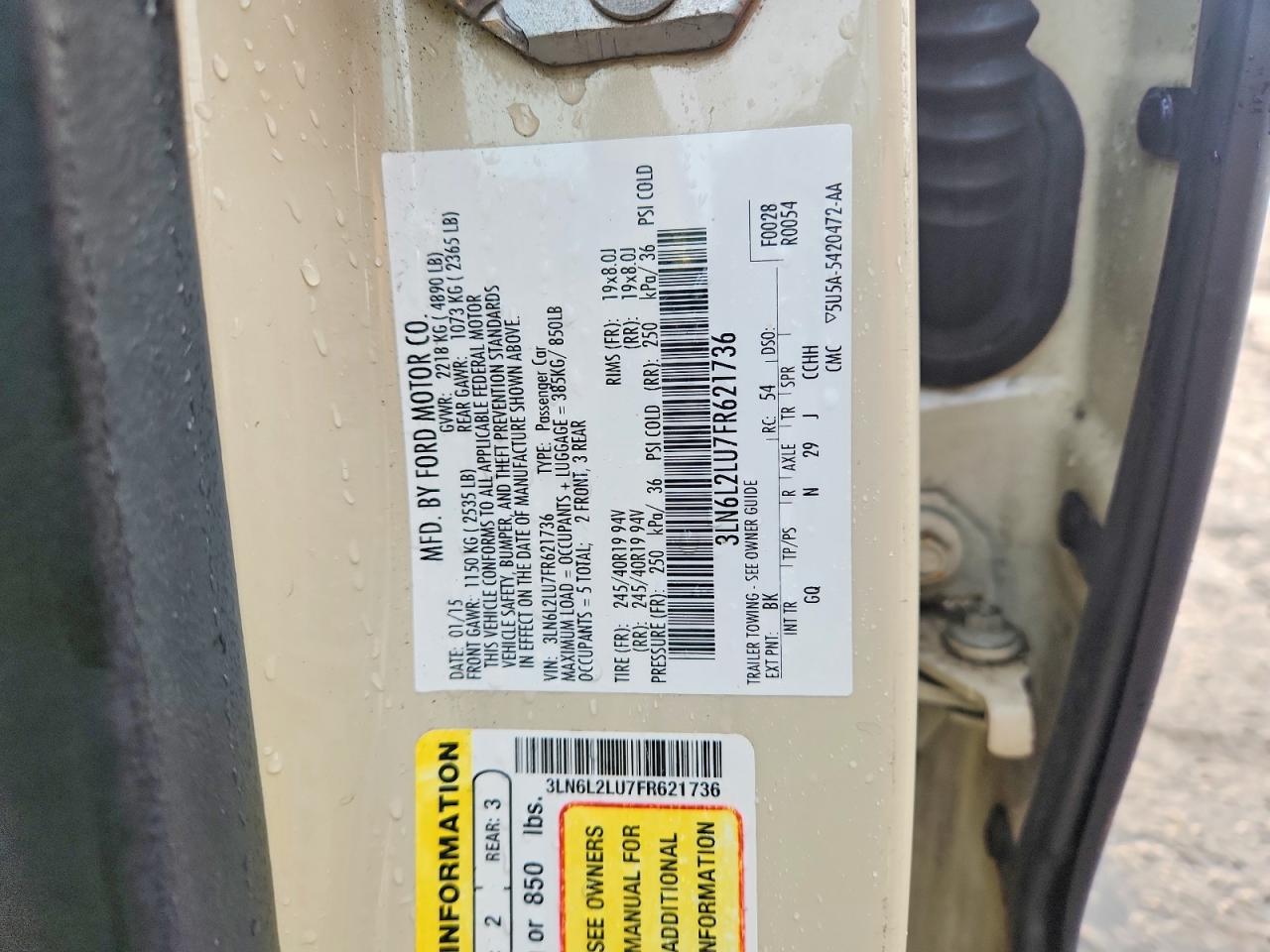 2015 Lincoln Mkz Hybrid Beige vin: 3LN6L2LU7FR621736
