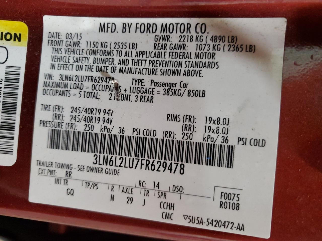 2015 Lincoln Mkz Hybrid Red vin: 3LN6L2LU7FR629478
