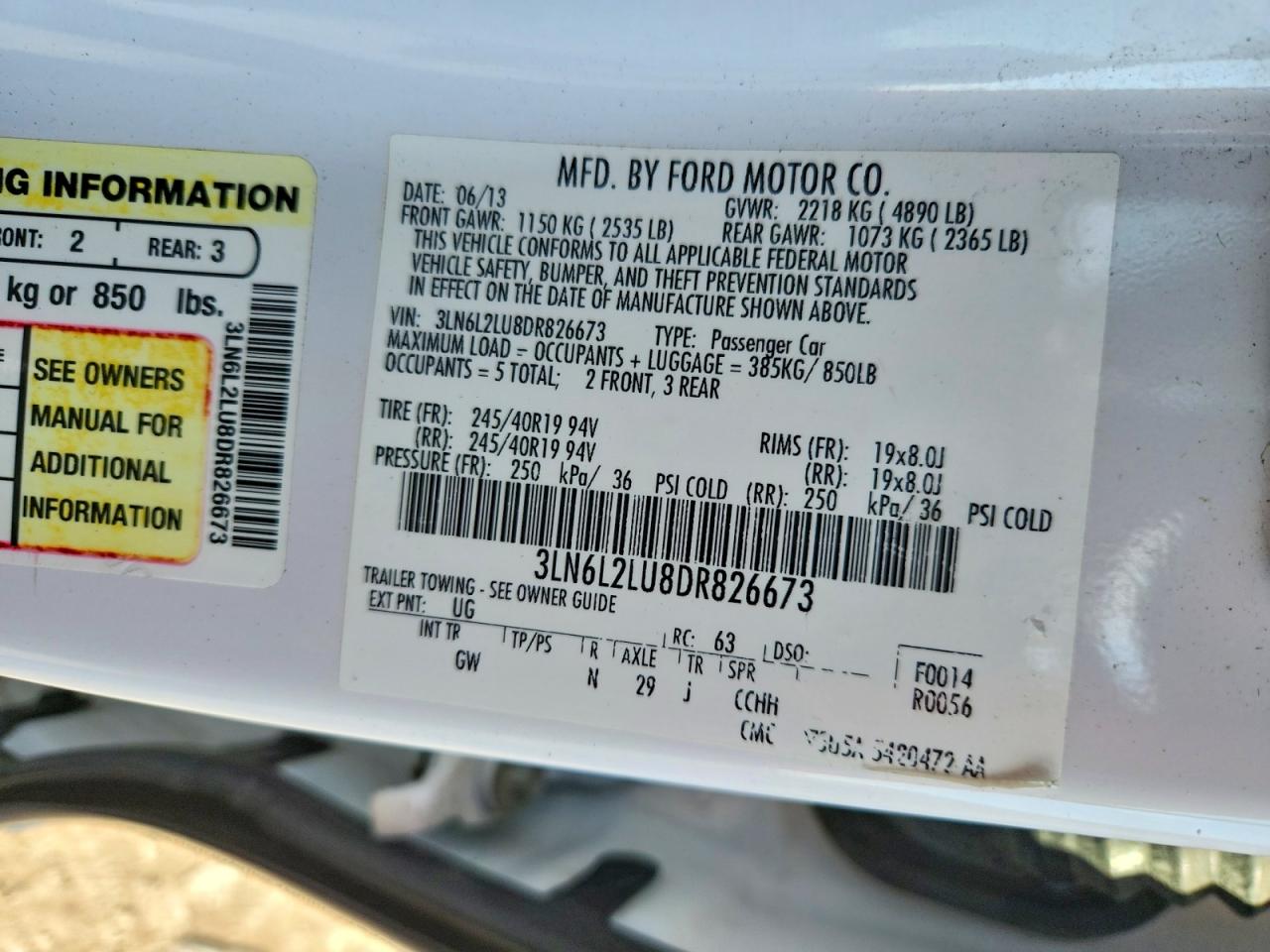2013 Lincoln Mkz White vin: 3LN6L2LU8DR826673