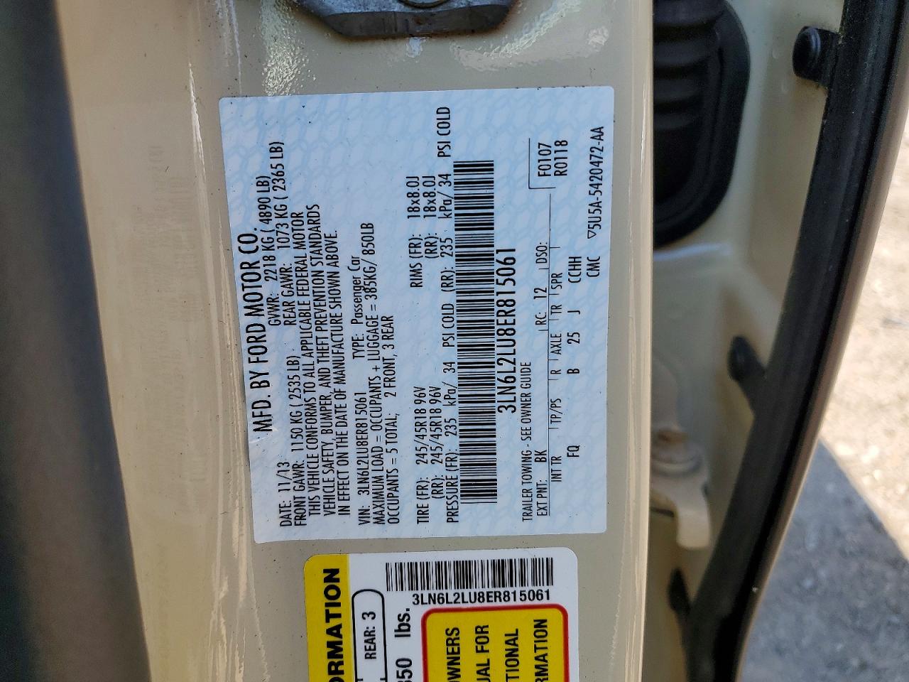 2014 Lincoln Mkz Hybrid Beige vin: 3LN6L2LU8ER815061