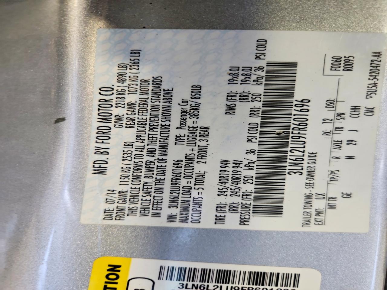 2015 Lincoln Mkz Hybrid Silver vin: 3LN6L2LU9FR601696