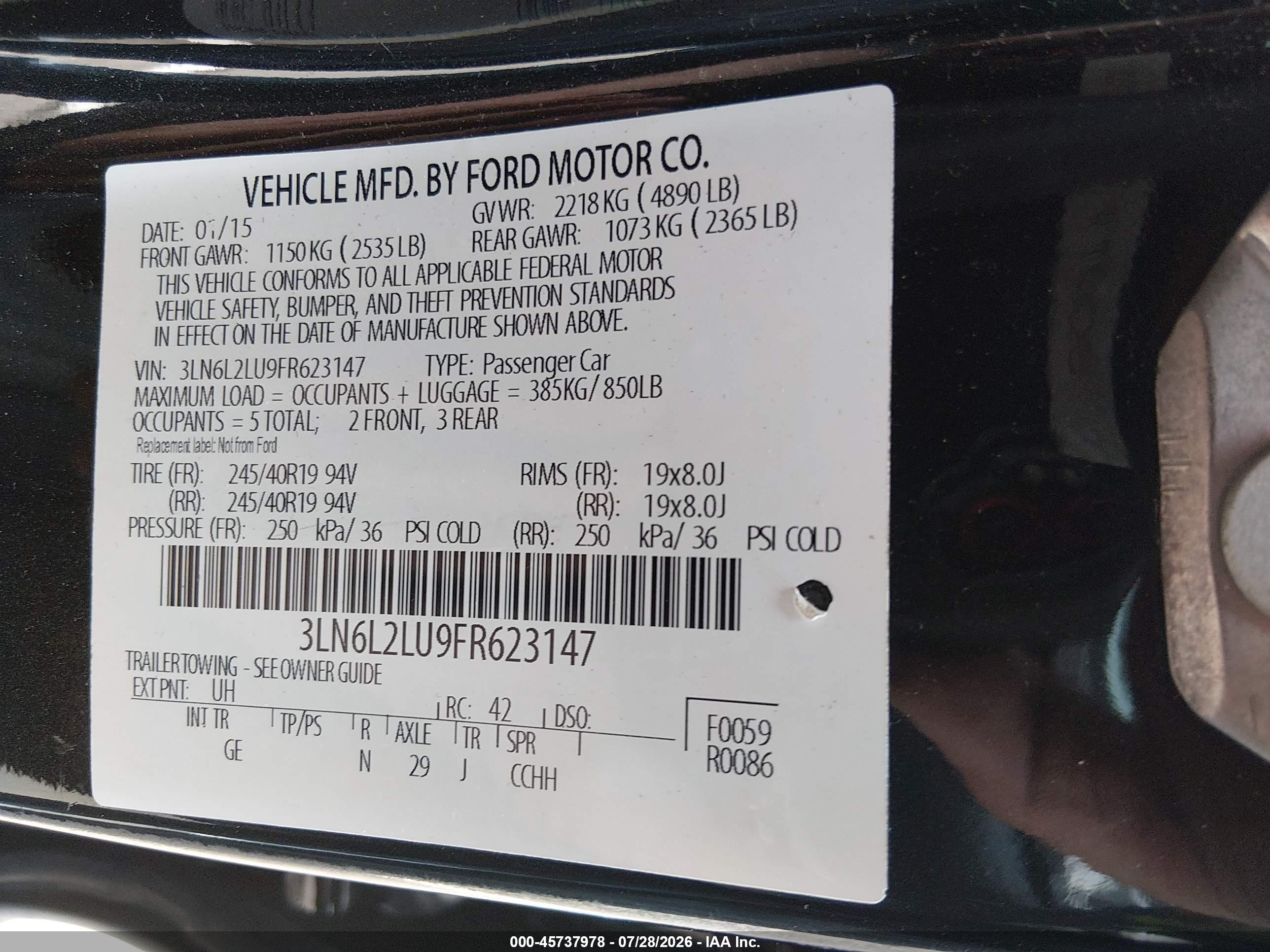 2015 Lincoln Mkz Hybrid Black vin: 3LN6L2LU9FR623147