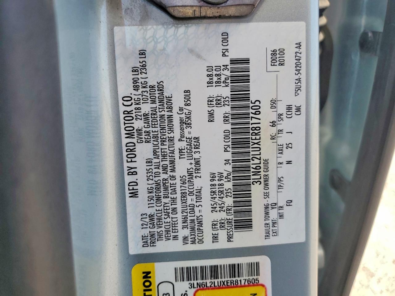 2014 Lincoln Mkz Hybrid Turquoise vin: 3LN6L2LUXER817605