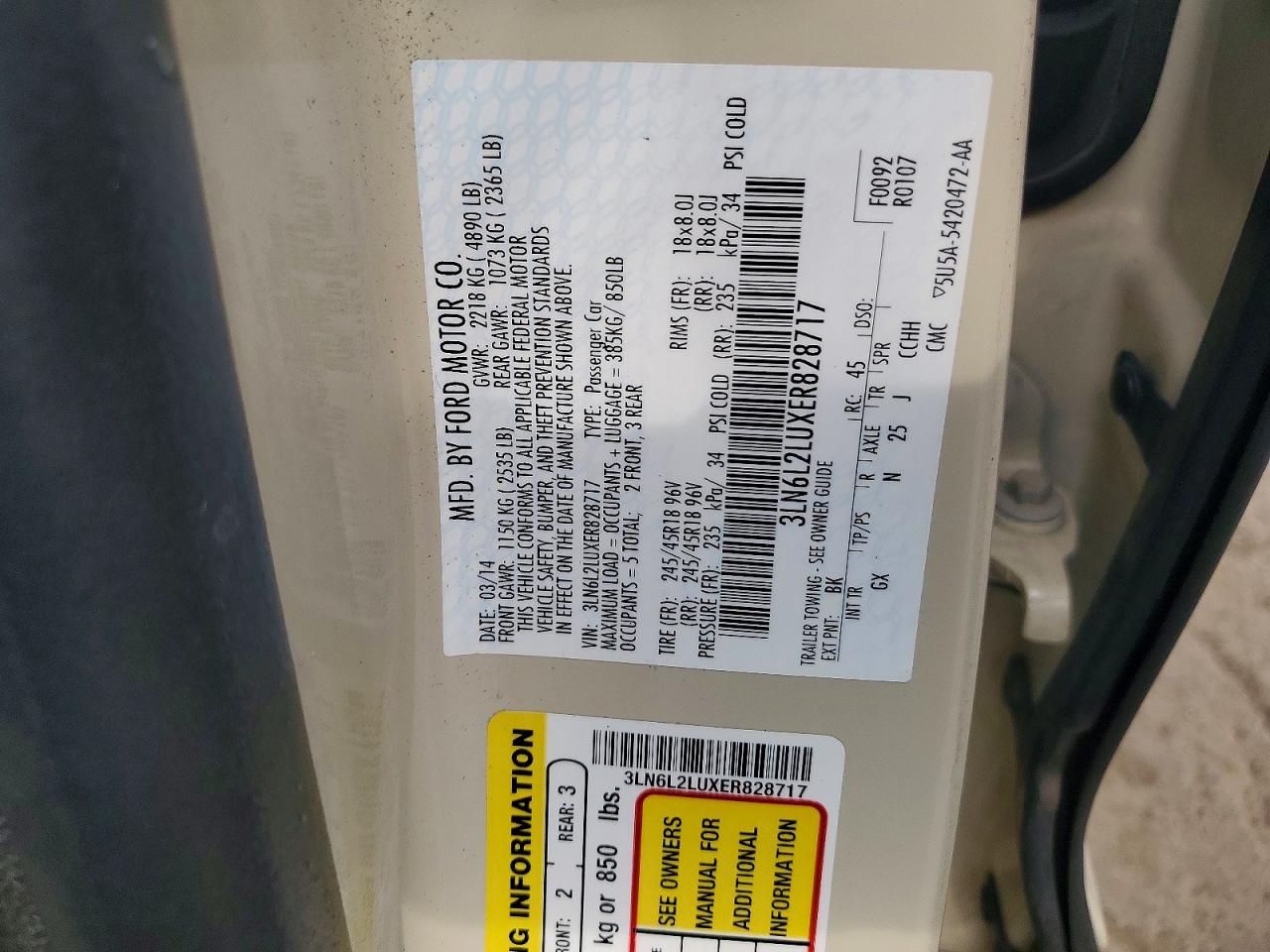 2014 Lincoln Mkz Hybrid Beige vin: 3LN6L2LUXER828717