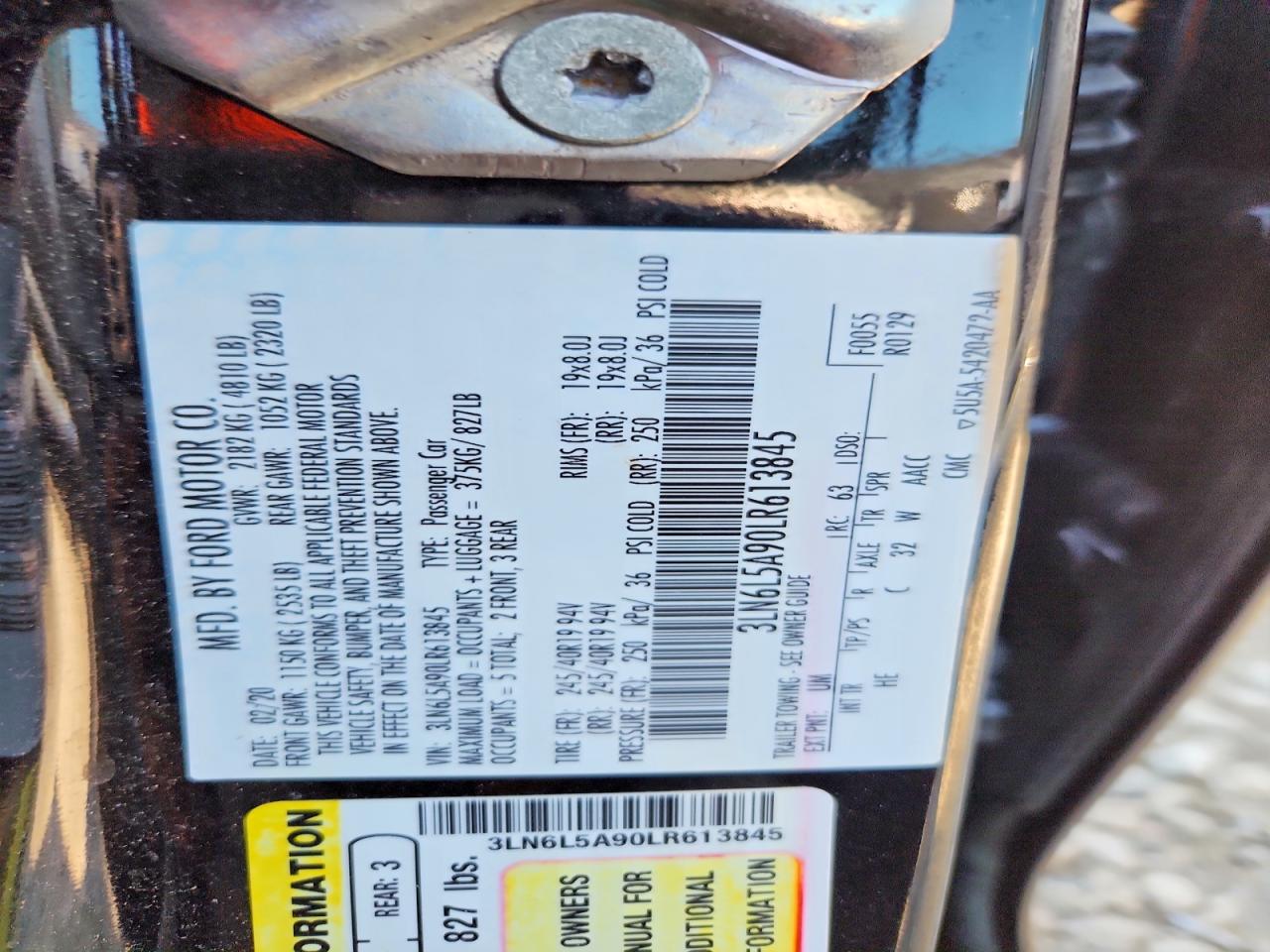 2020 Lincoln Mkz Black vin: 3LN6L5A90LR613845