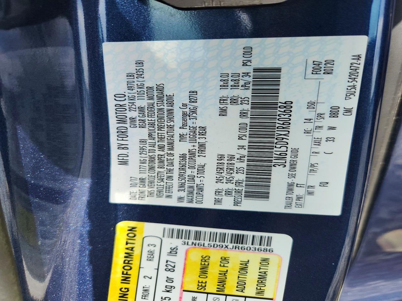 2018 Lincoln Mkz Select Blue vin: 3LN6L5D9XJR603686
