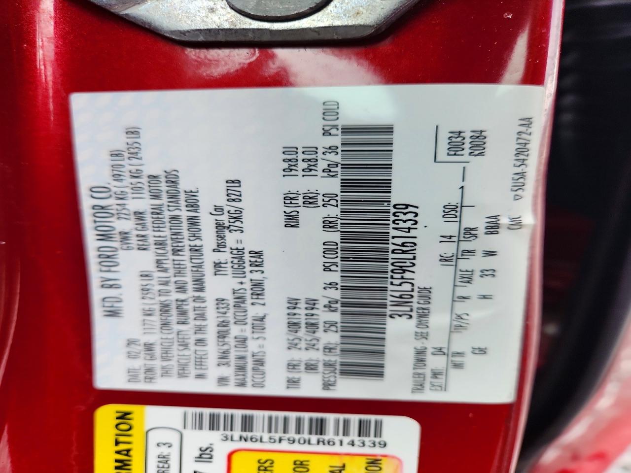 2020 Lincoln Mkz Reserve Red vin: 3LN6L5F90LR614339