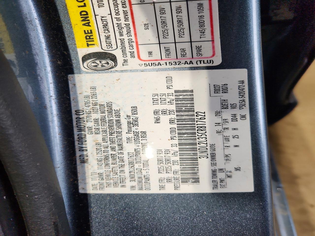 2012 Lincoln Mkz Hybrid Blue vin: 3LNDL2L35CR817622