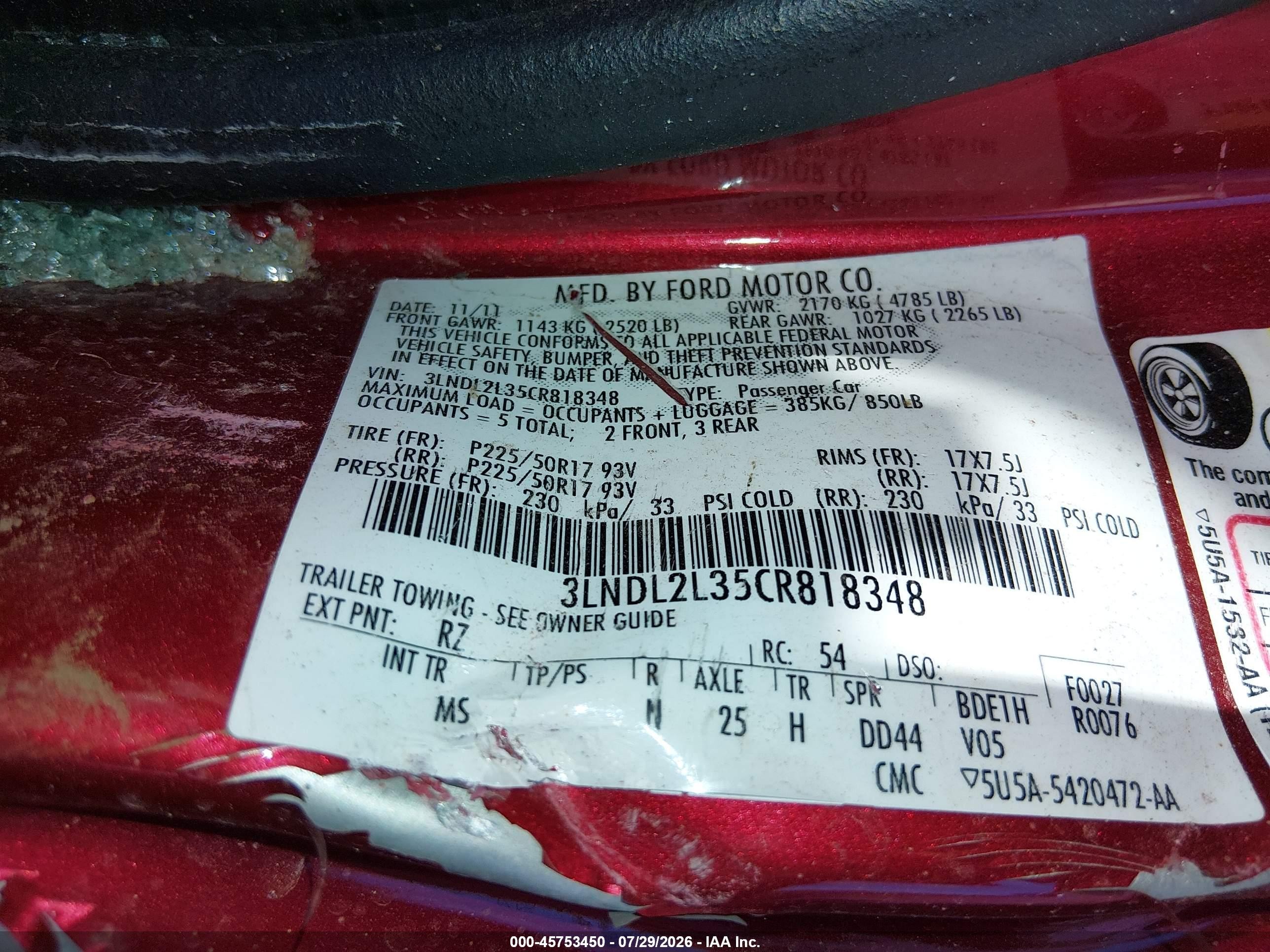 2012 Lincoln Mkz Hybrid   Red vin: 3LNDL2L35CR818348