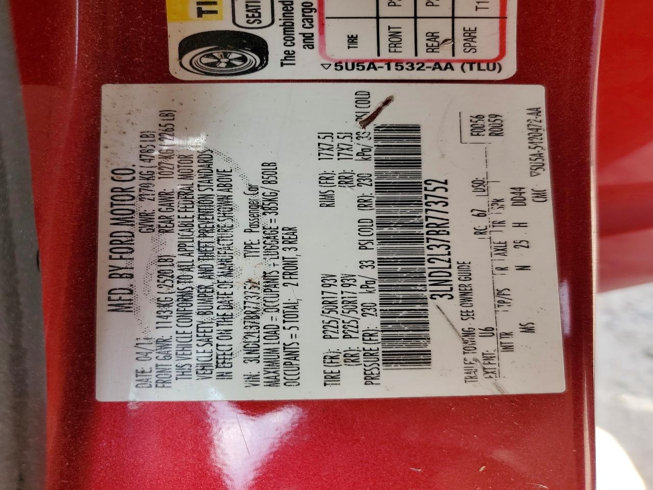 2011 Lincoln Mkz Hybrid Red vin: 3LNDL2L37BR773752
